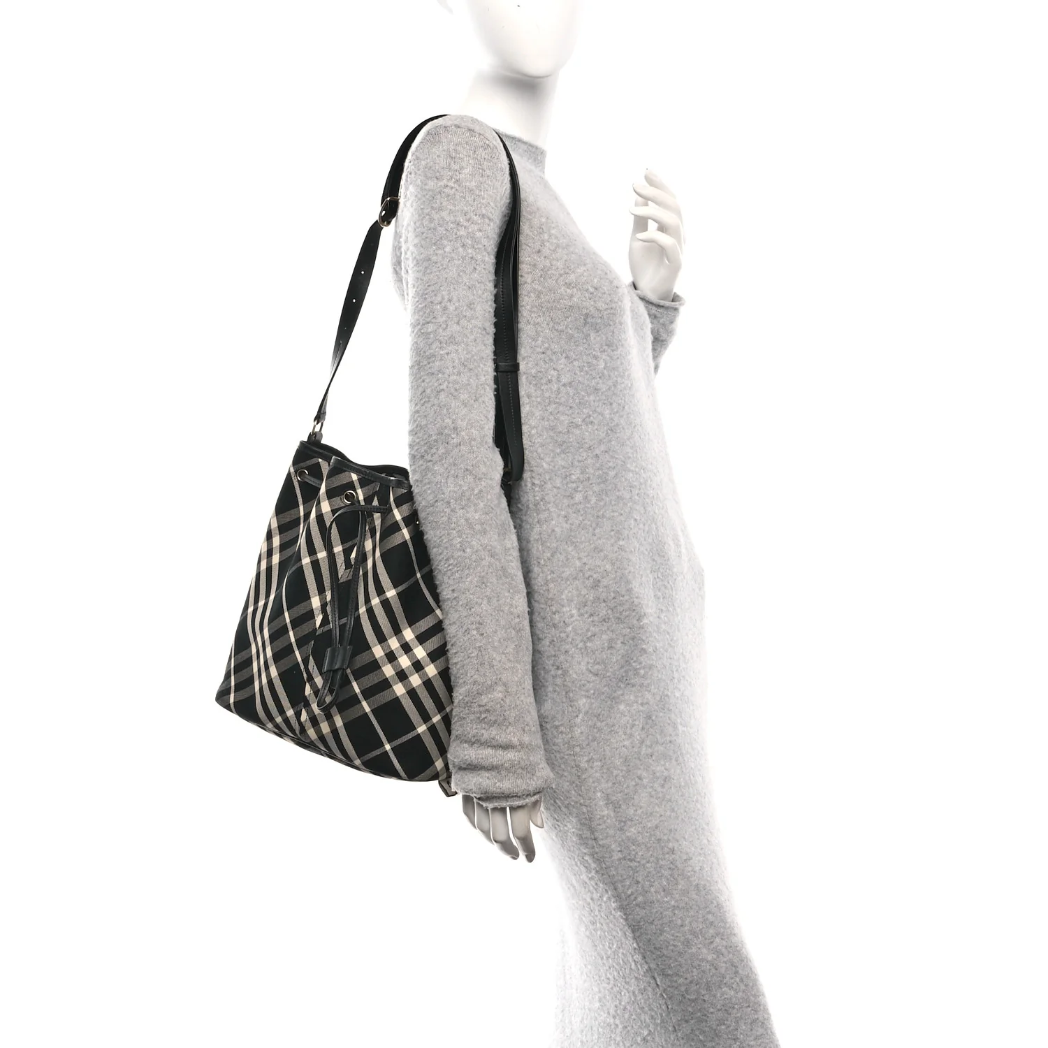 Check Medium Bucket Bag Black Calico - Image 2