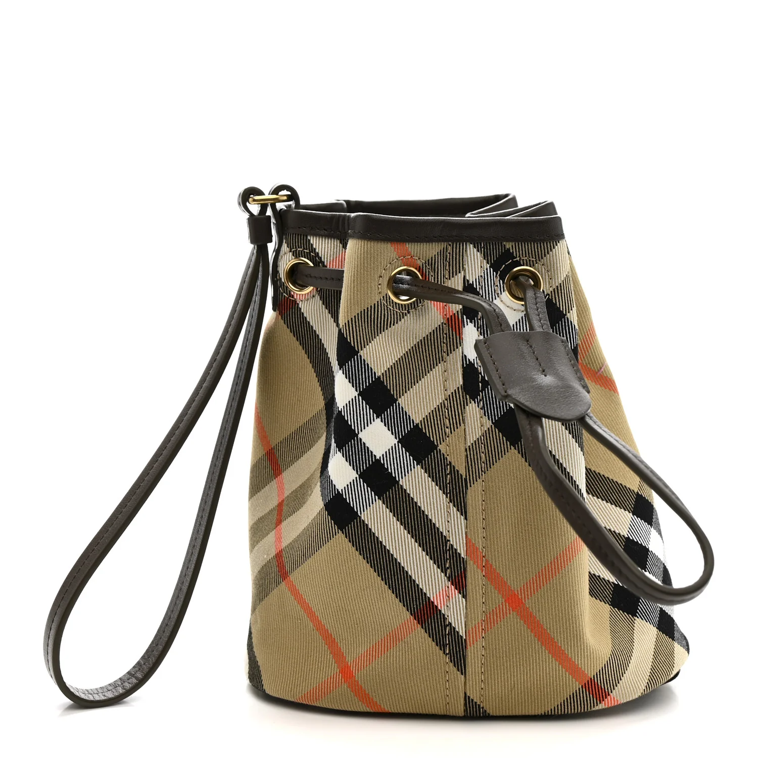 Check Mini Drawstring Pouch Sand