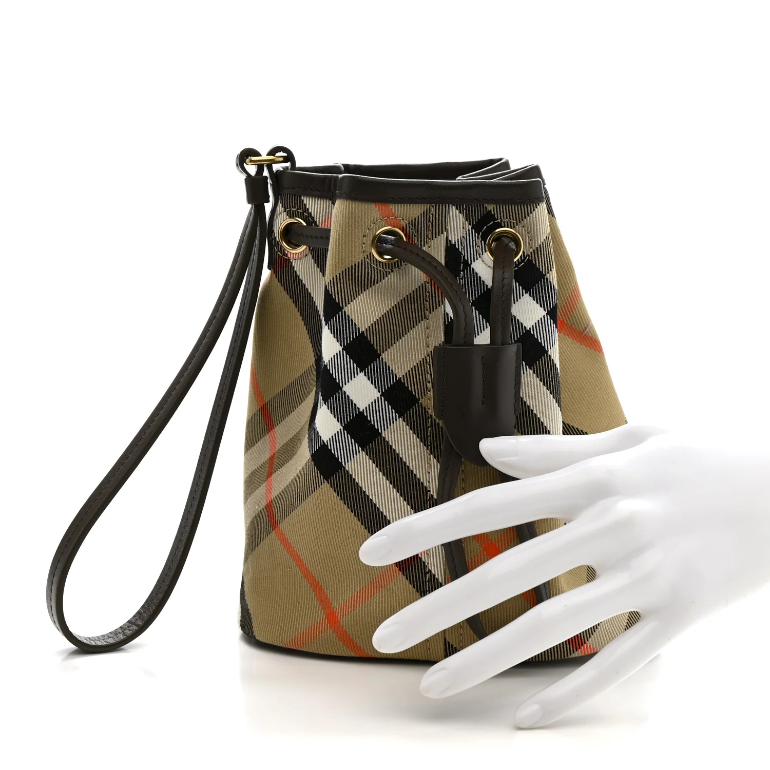 Check Mini Drawstring Pouch Sand - Image 2