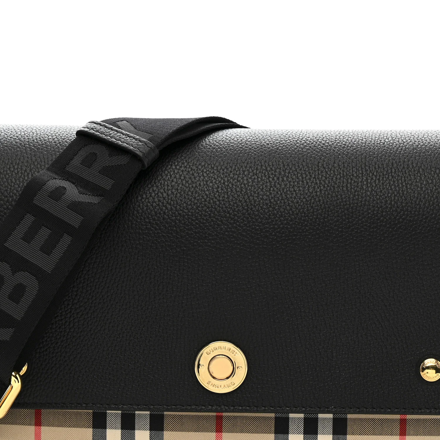 Coated Canvas Calfskin Vintage Check Medium Note Crossbody Bag Black - Image 8