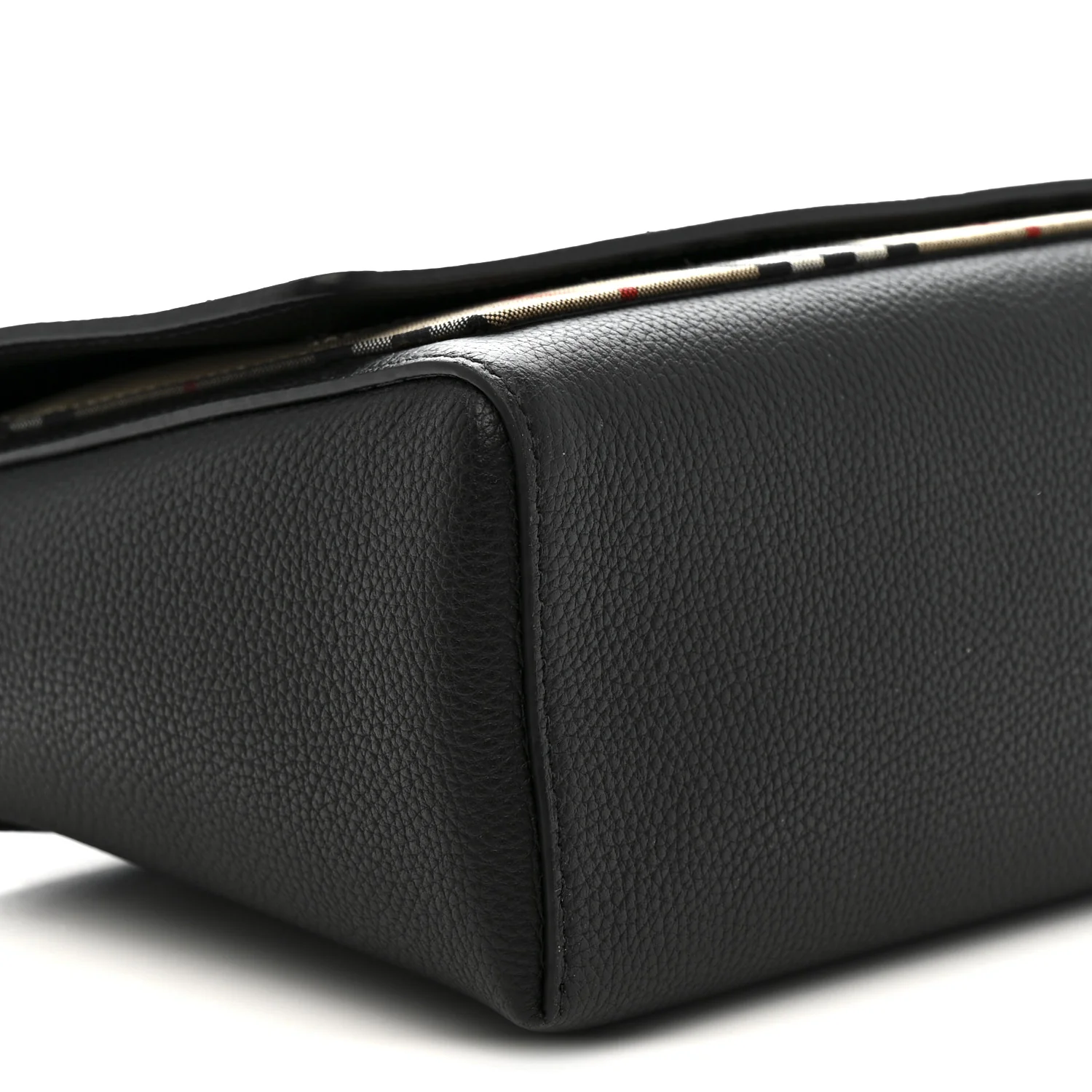 Coated Canvas Calfskin Vintage Check Medium Note Crossbody Bag Black - Image 9