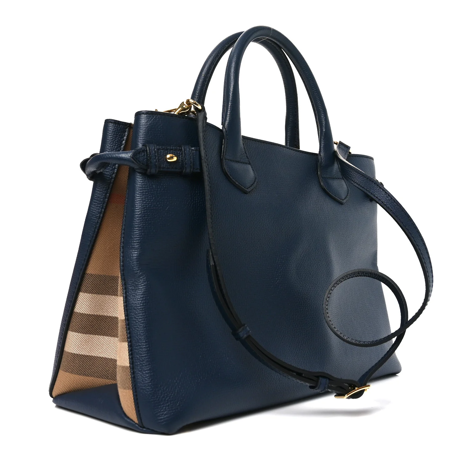 Derby Calfskin House Check Medium Banner Tote Ink Blue - Image 3