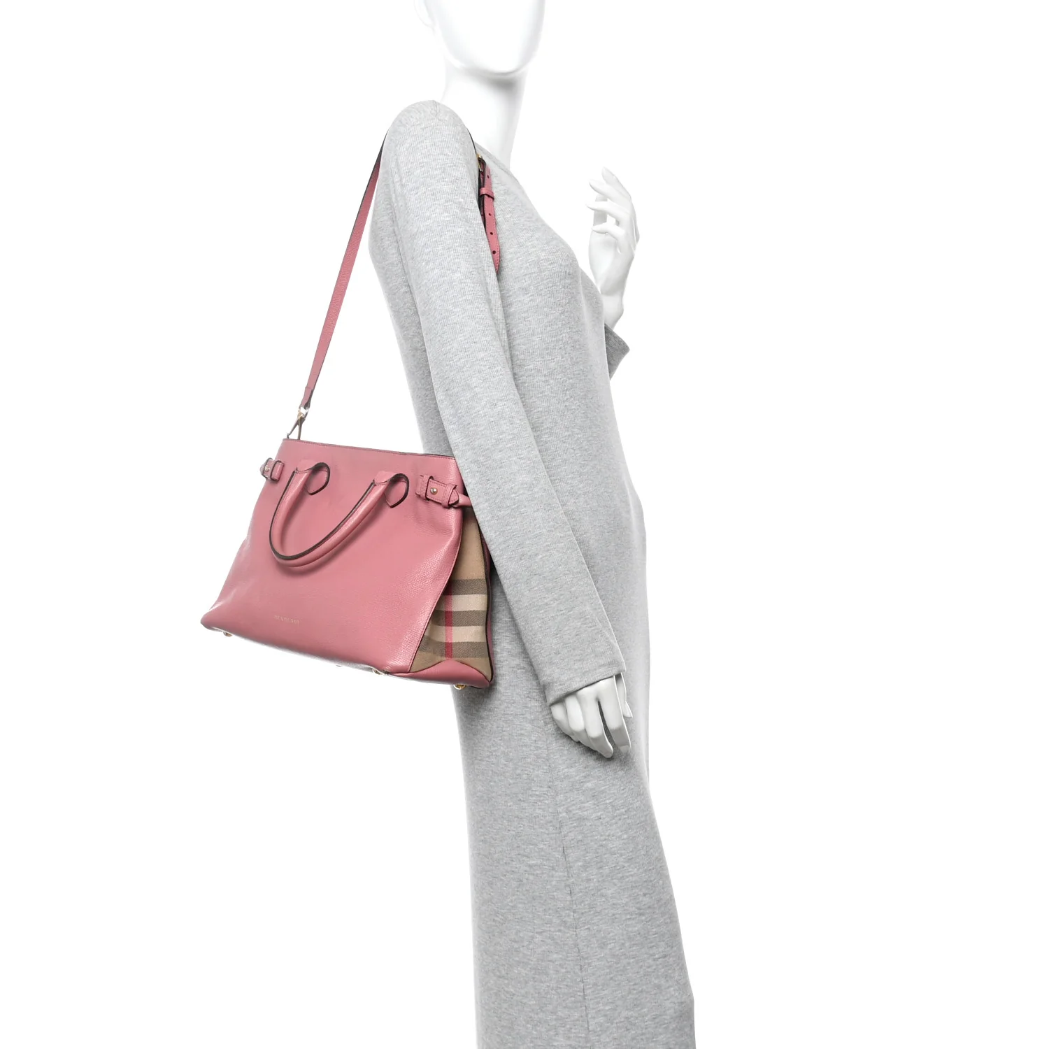 Derby Calfskin House Check Medium Banner Tote Mauve Pink - Image 2