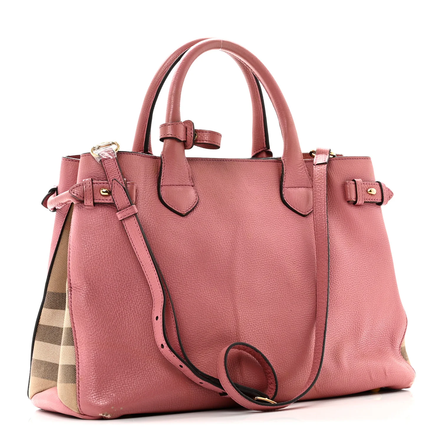 Derby Calfskin House Check Medium Banner Tote Mauve Pink - Image 3