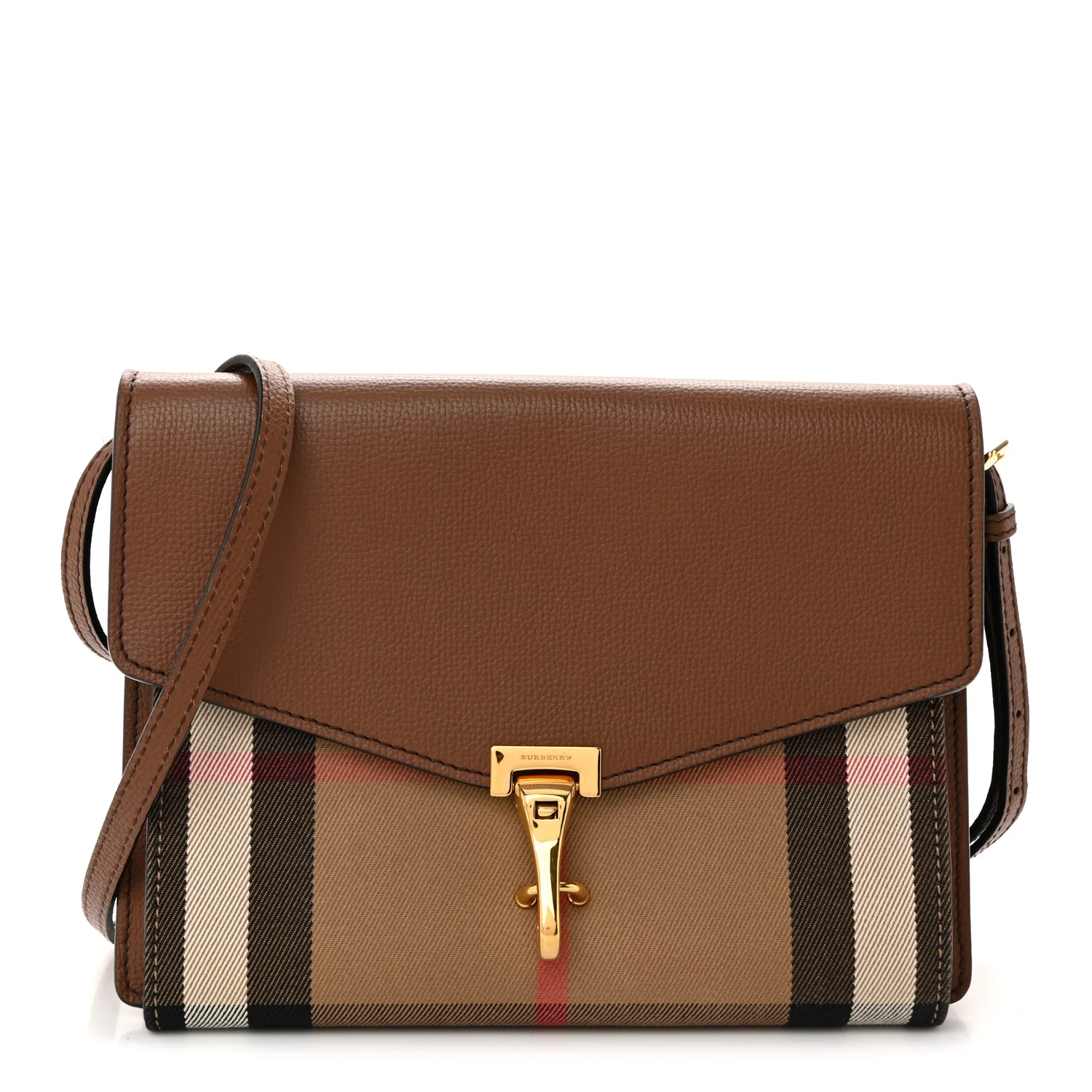 Derby Calfskin House Check Small Macken Crossbody Bag Tan