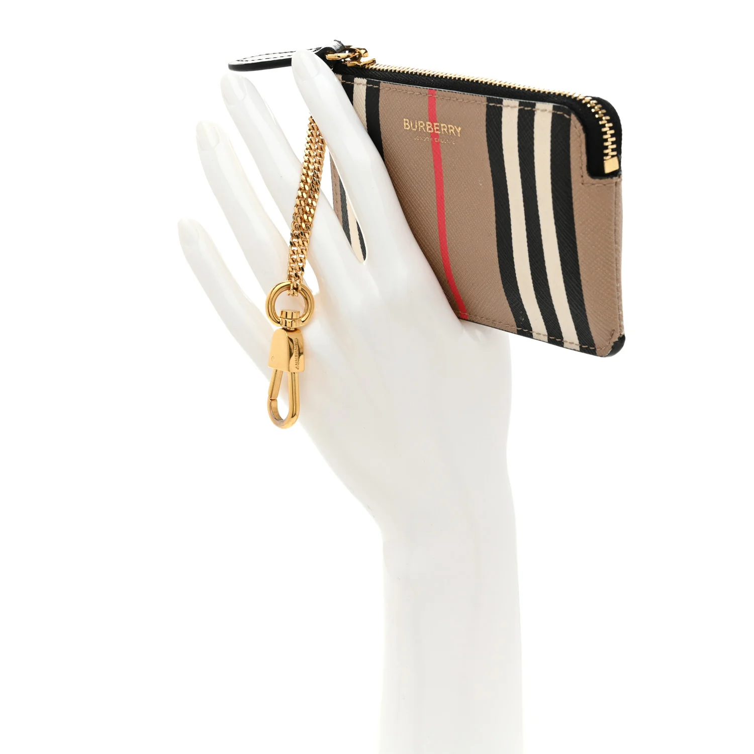 E-Canvas Calfskin Icon Stripe Zip Coin Case Archive Beige - Image 2