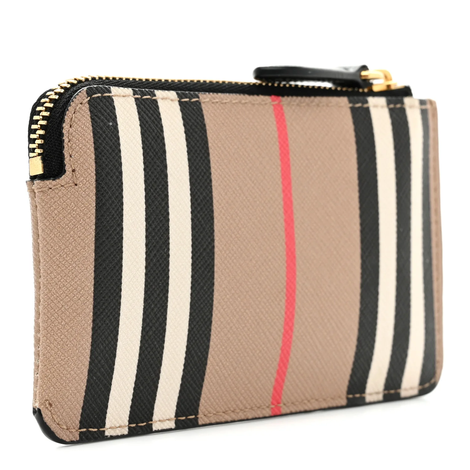 E-Canvas Calfskin Icon Stripe Zip Coin Case Archive Beige - Image 3