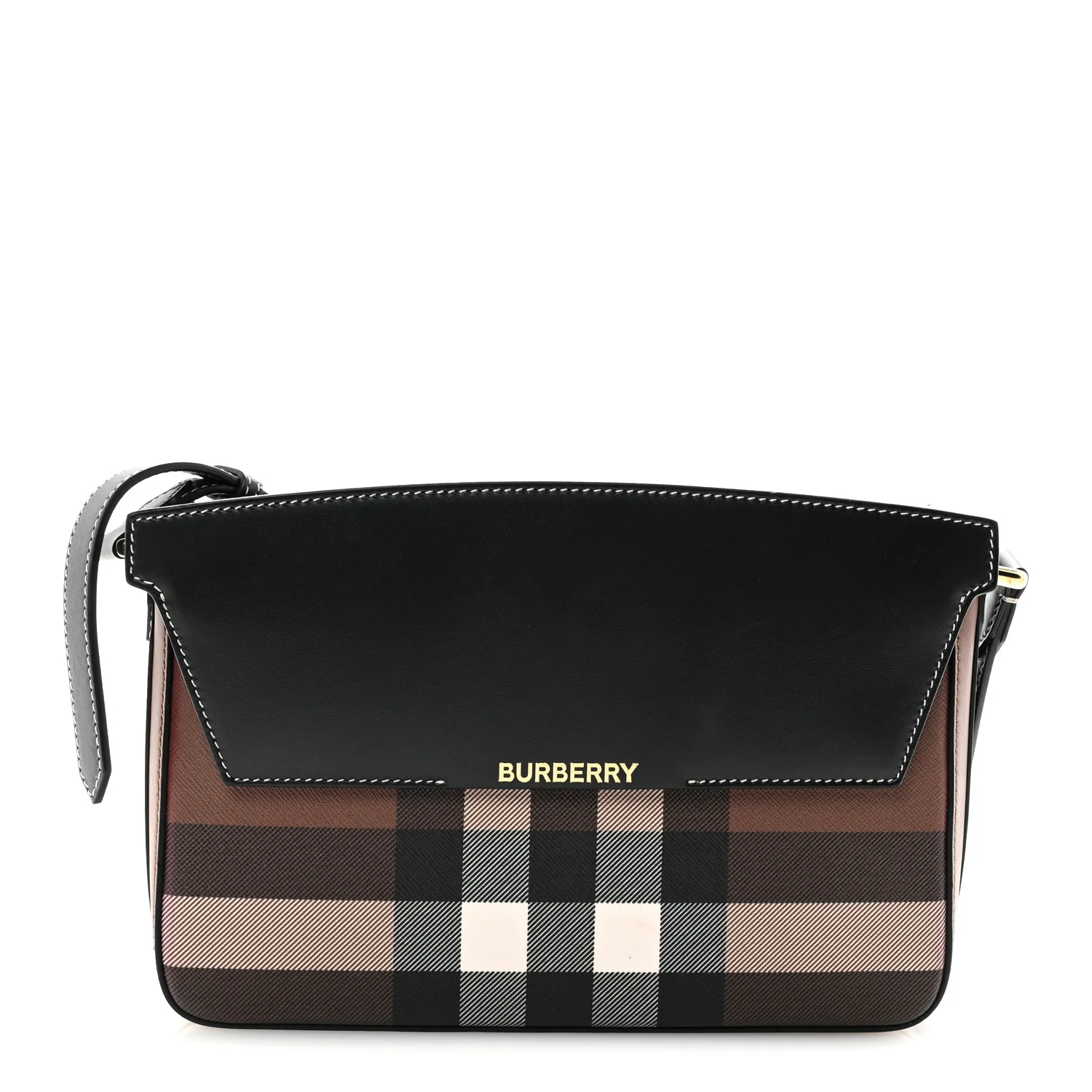 E-Canvas Check Calfskin Catherine Shoulder Bag Dark Birch Brown