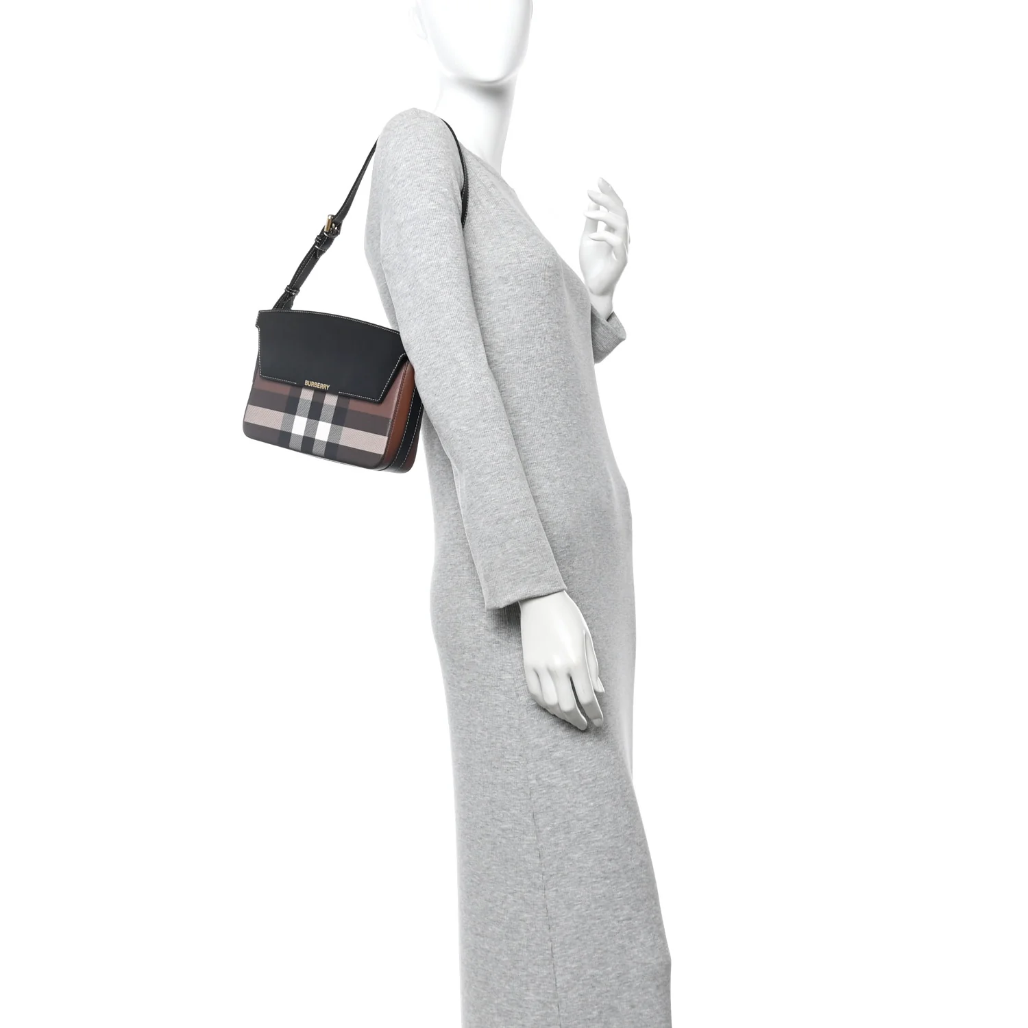 E-Canvas Check Calfskin Catherine Shoulder Bag Dark Birch Brown - Image 2