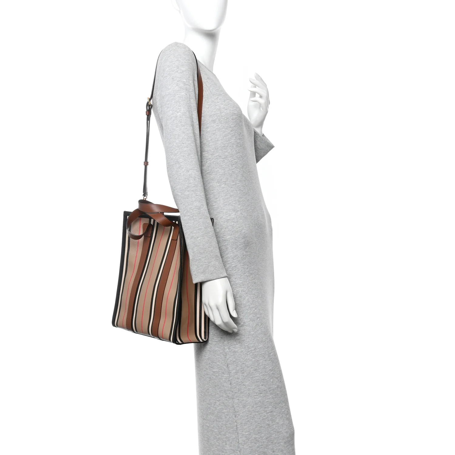 E-Canvas Stripe Small Portrait Tote Bag Archive Beige - Image 2