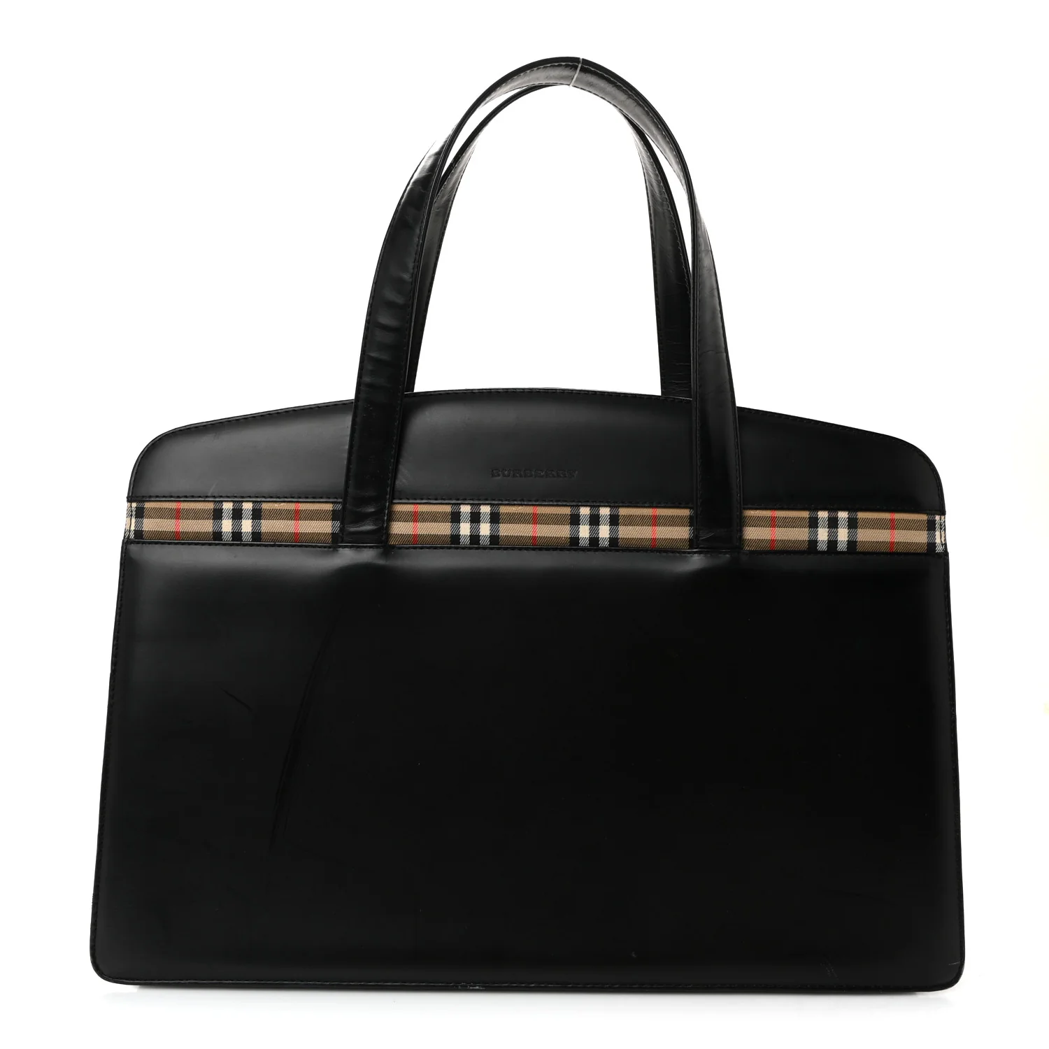 Glazed Calfskin House Check Briefcase Black