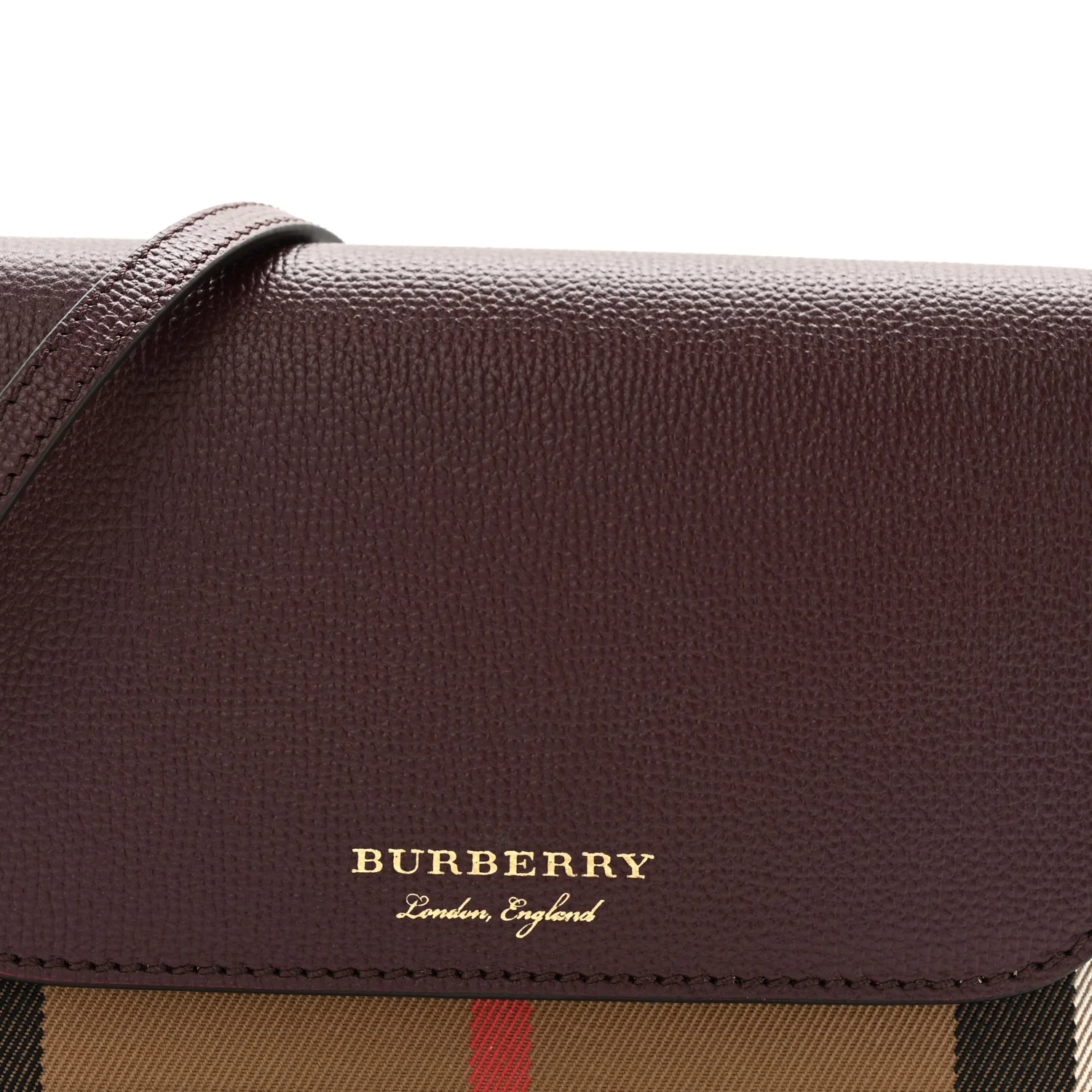 Grained Calfskin House Check Tartan Mix Hampshire Wallet On Chain Mahogany Red - Image 7