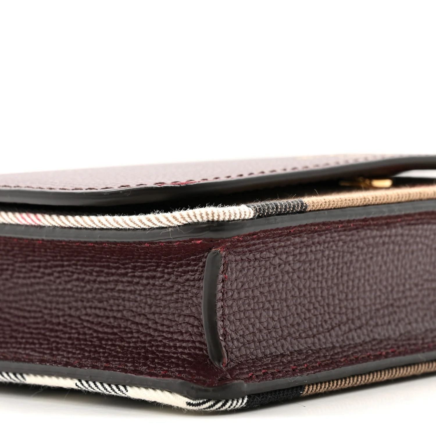 Grained Calfskin House Check Tartan Mix Hampshire Wallet On Chain Mahogany Red - Image 8