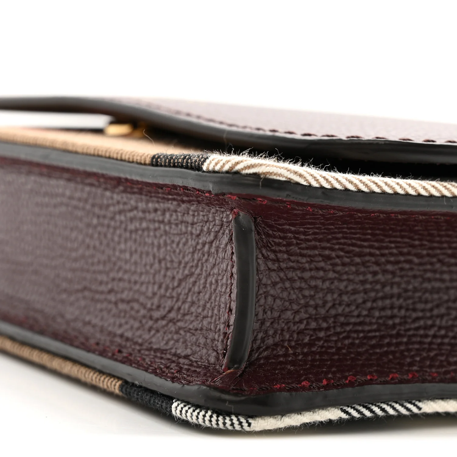 Grained Calfskin House Check Tartan Mix Hampshire Wallet On Chain Mahogany Red - Image 9