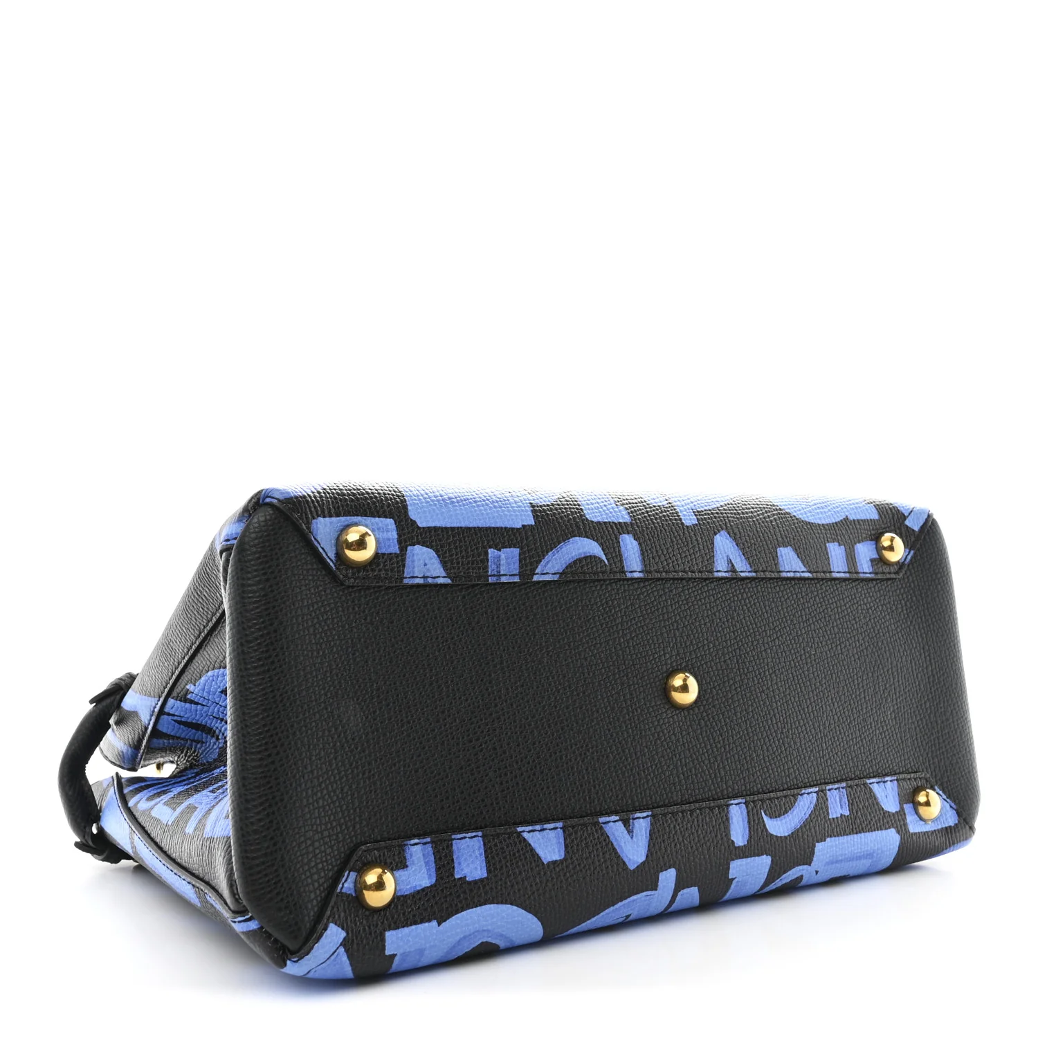 Grainy Calfskin Graffiti Print Medium Banner Tote Black - Image 4