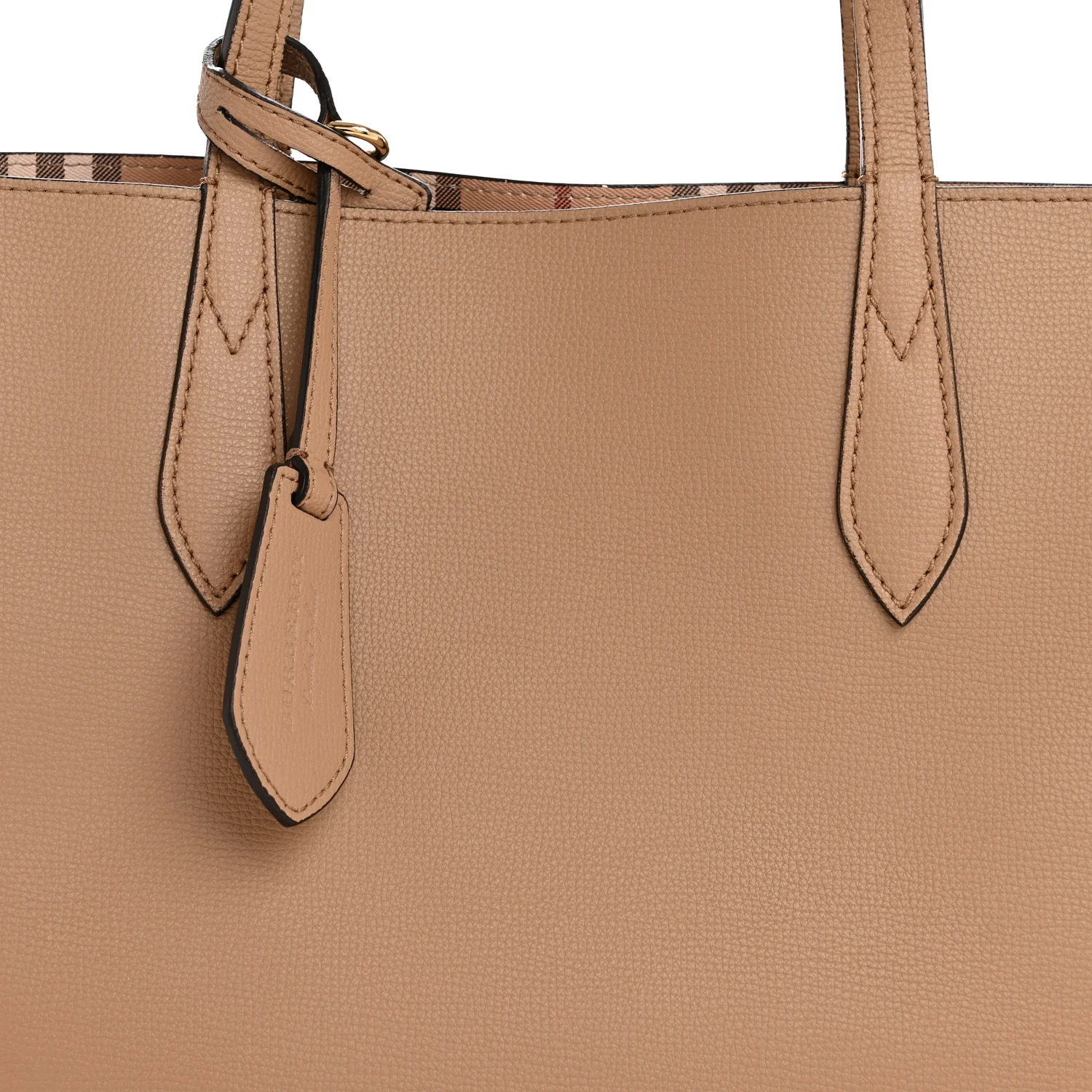 Grainy Calfskin Haymarket Check Medium Reversible Tote Camel - Image 12
