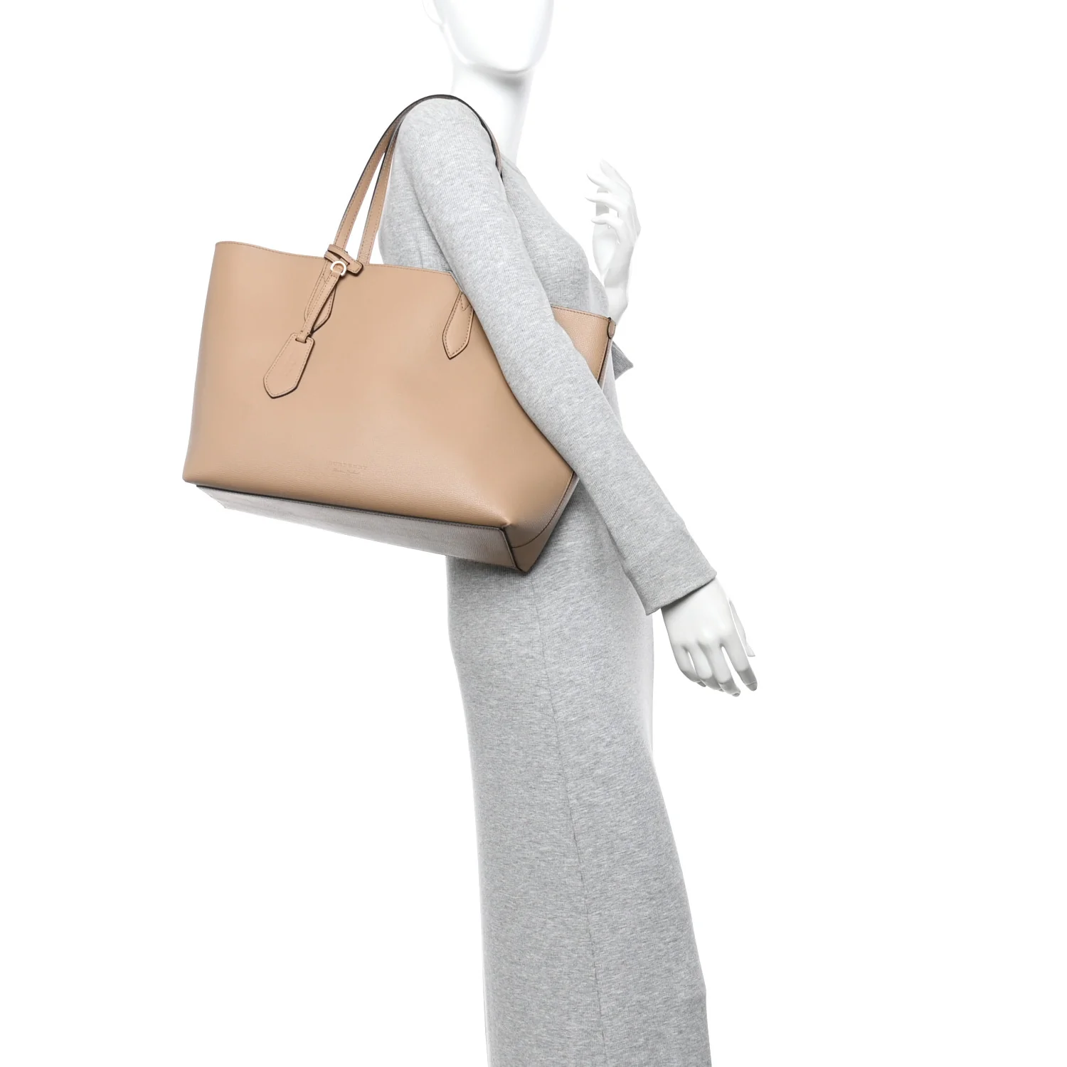Grainy Calfskin Haymarket Check Medium Reversible Tote Camel - Image 2