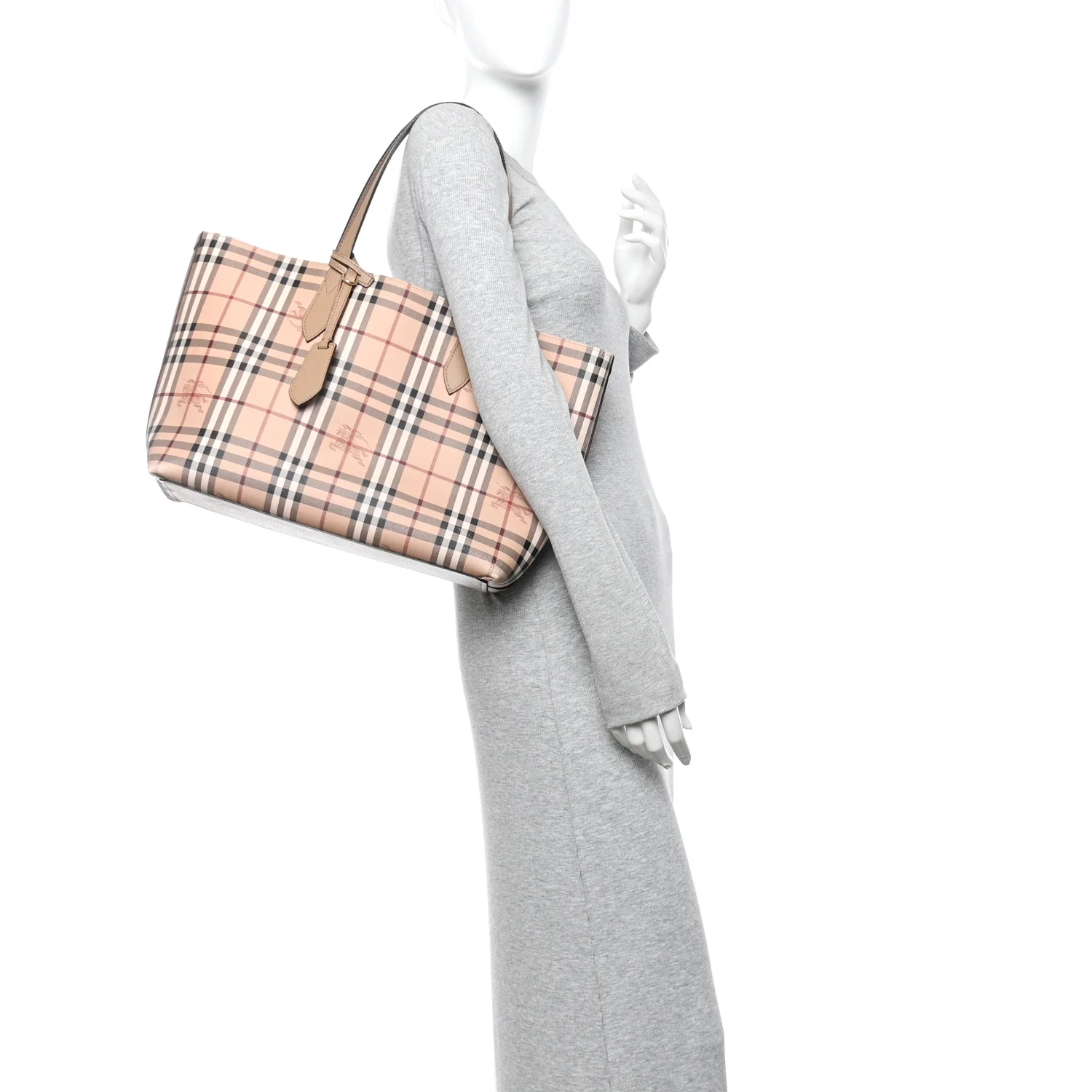 Grainy Calfskin Haymarket Check Medium Reversible Tote Camel - Image 2
