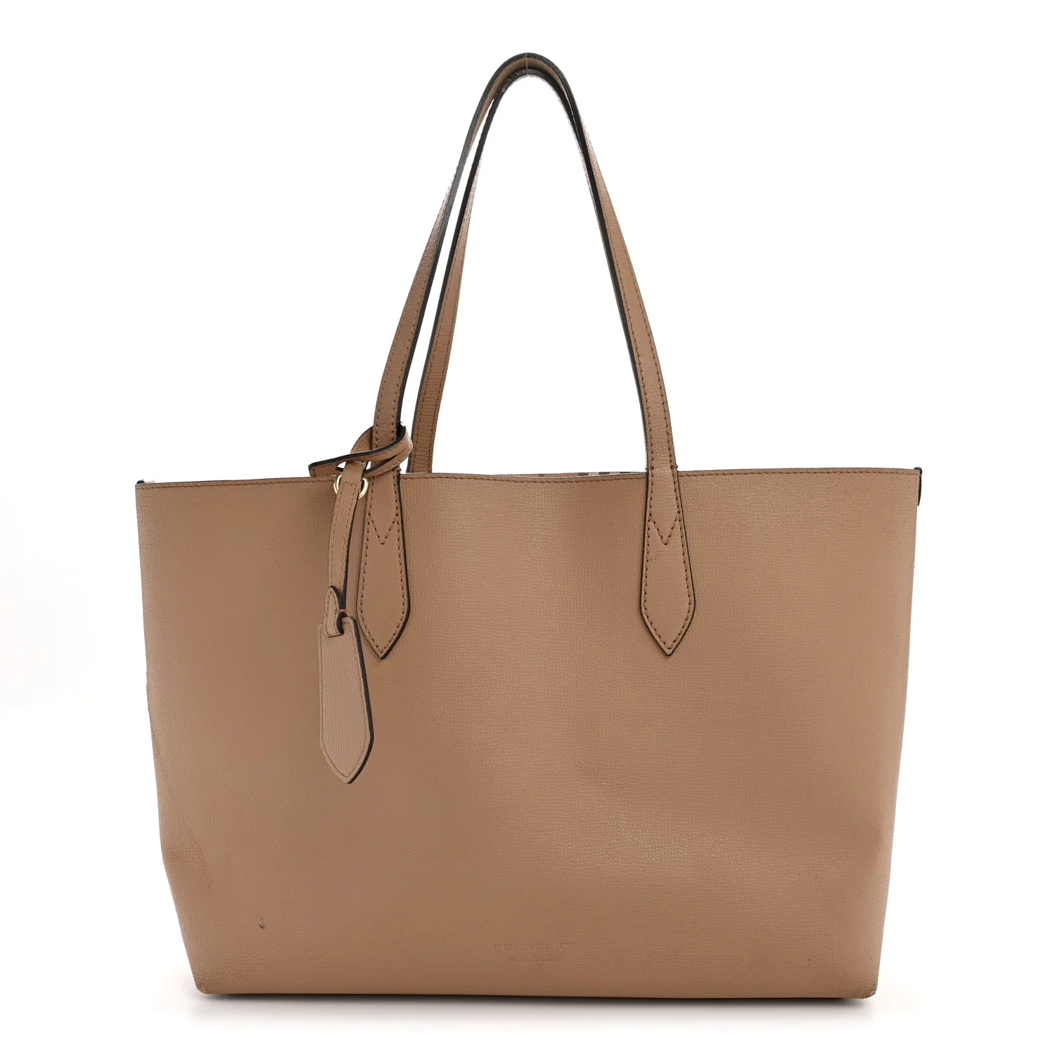 Grainy Calfskin Haymarket Check Medium Reversible Tote Camel - Image 3
