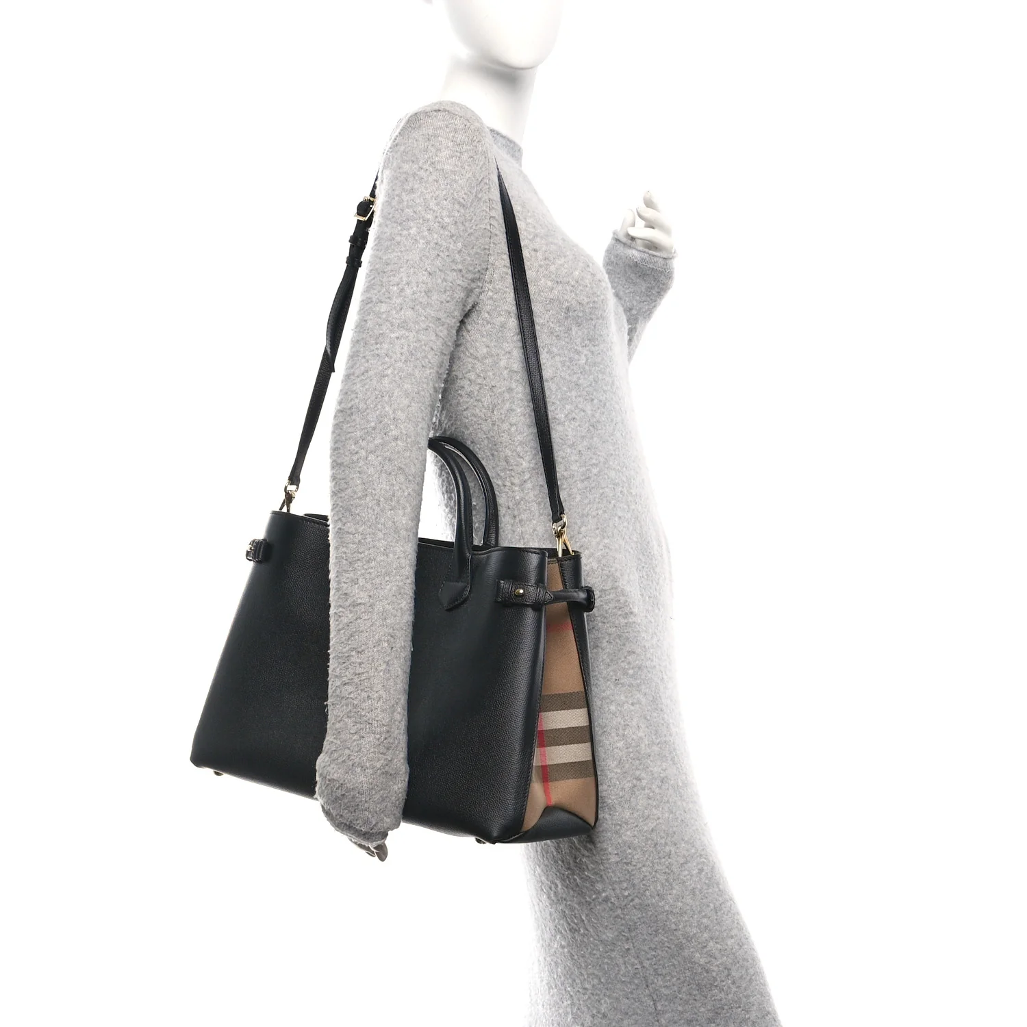 Grainy Calfskin House Check Large Banner Tote Black - Image 2