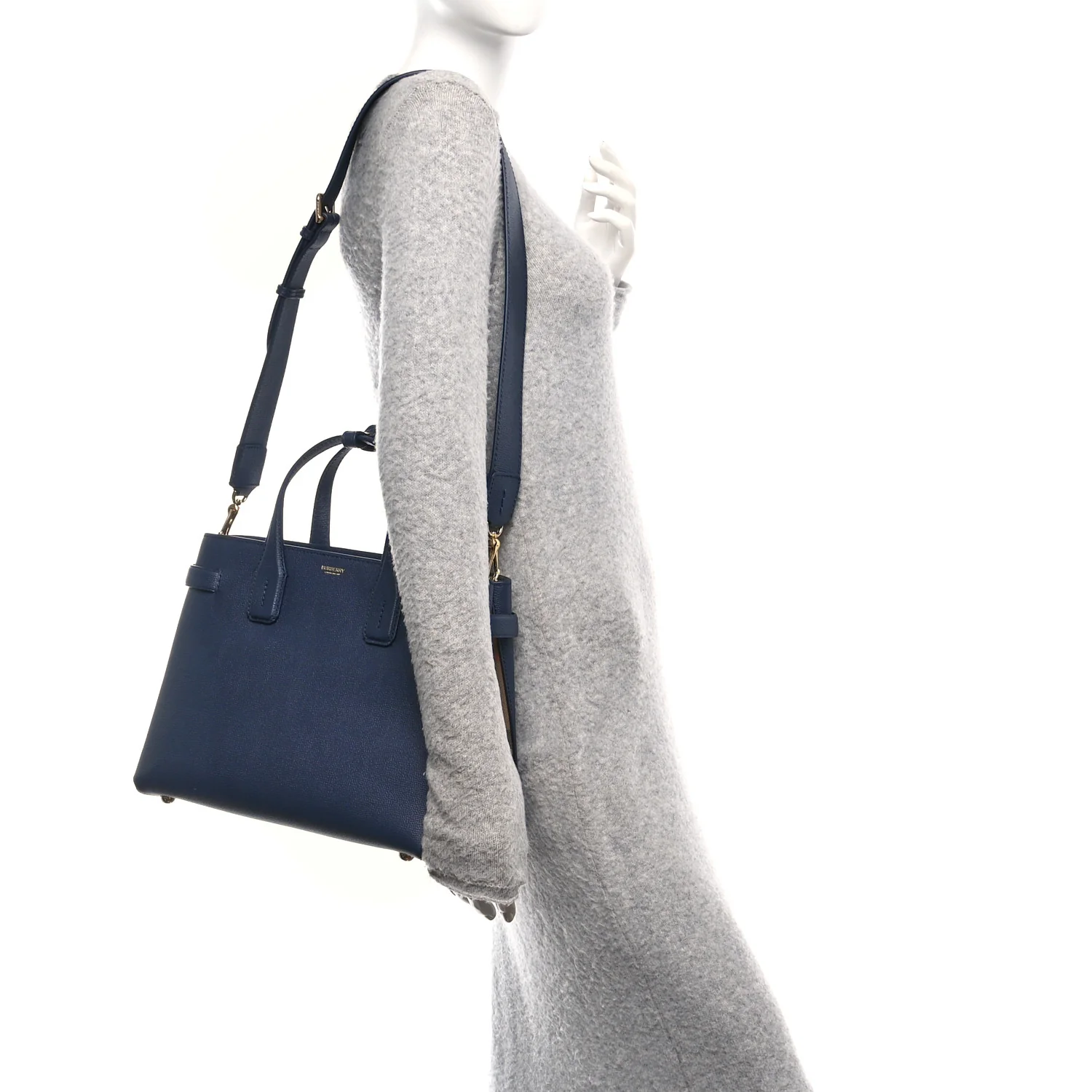 Grainy Calfskin House Check Medium Banner Tote Regency Blue - Image 2