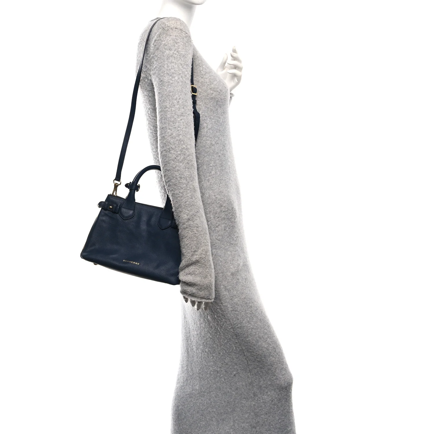 Grainy Calfskin House Check Small Banner Tote Ink Blue - Image 2