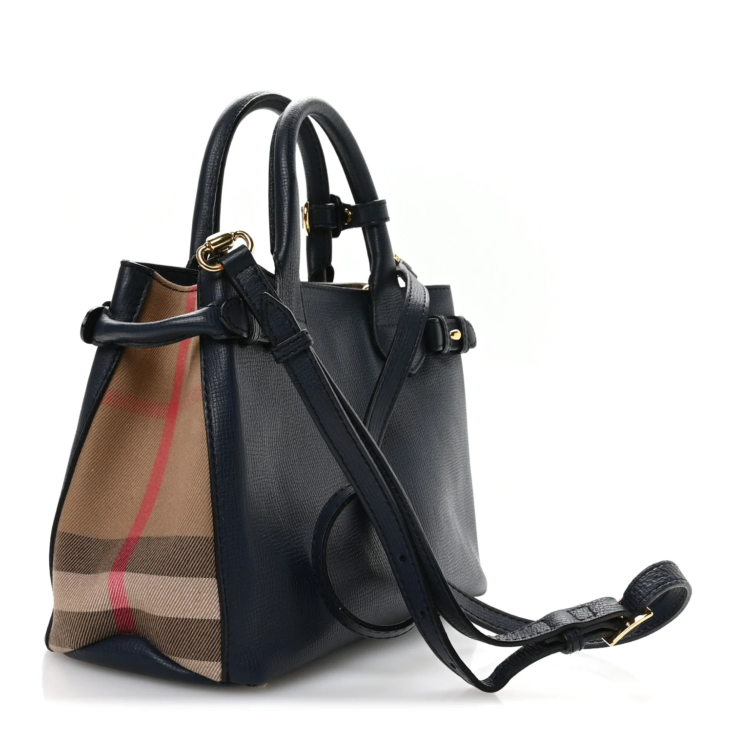 Grainy Calfskin House Check Small Banner Tote Ink Blue - Image 3