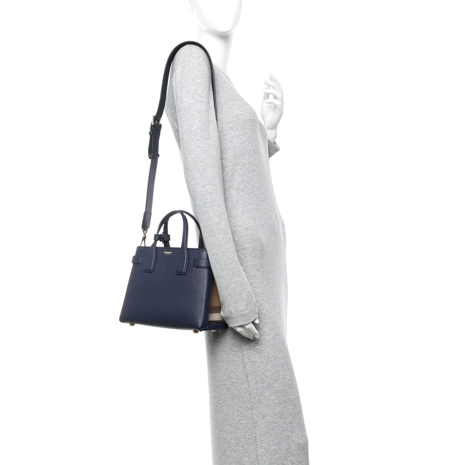Grainy Calfskin House Check Small Banner Tote Regency Blue - Image 2