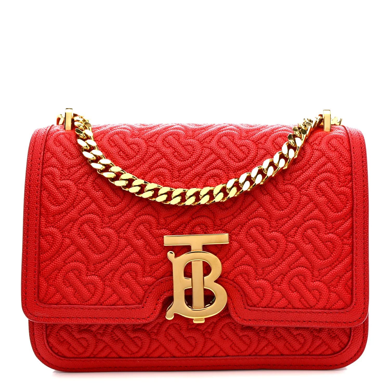 Grainy Calfskin Monogram Embossed Small TB Chain Bag Bright Red