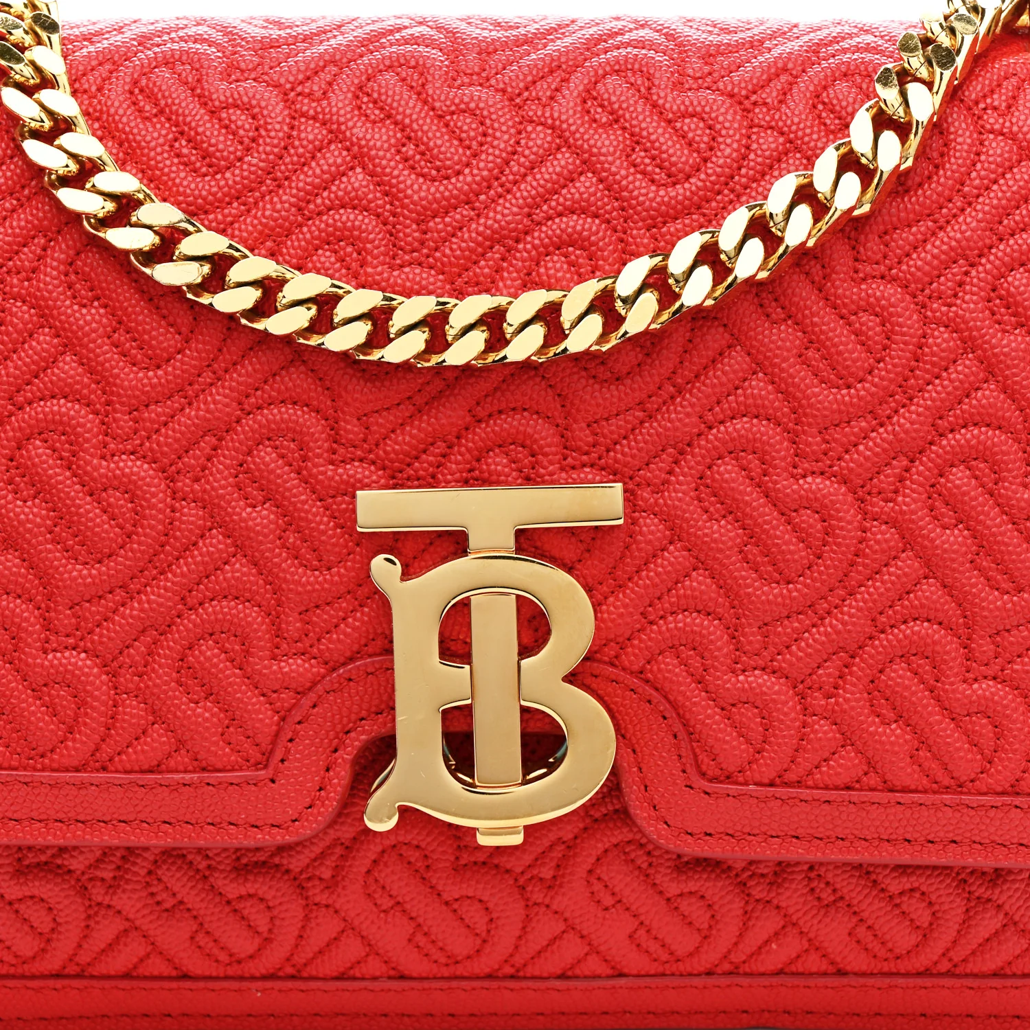 Grainy Calfskin Monogram Embossed Small TB Chain Bag Bright Red - Image 8