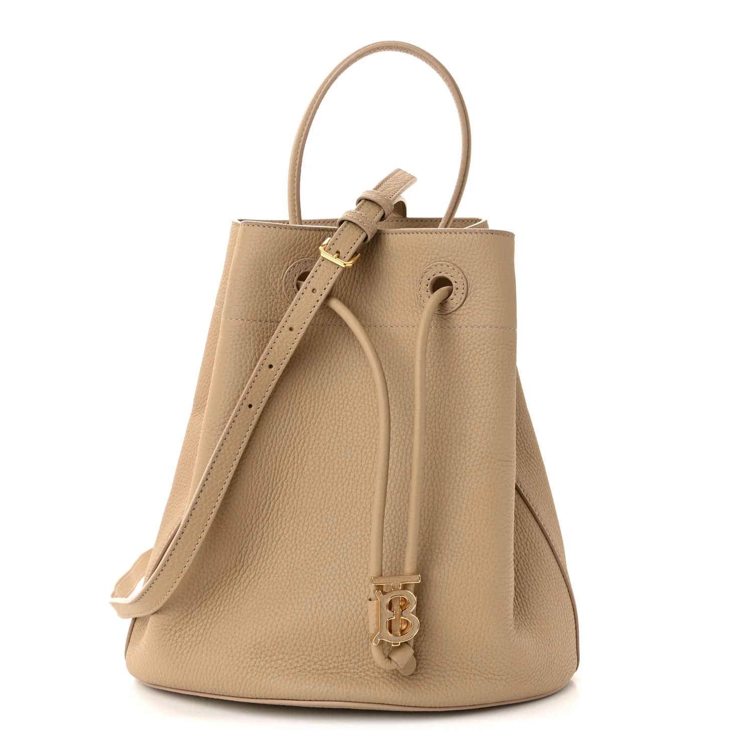 Grainy Calfskin Small TB Bucket Bag Archive Beige