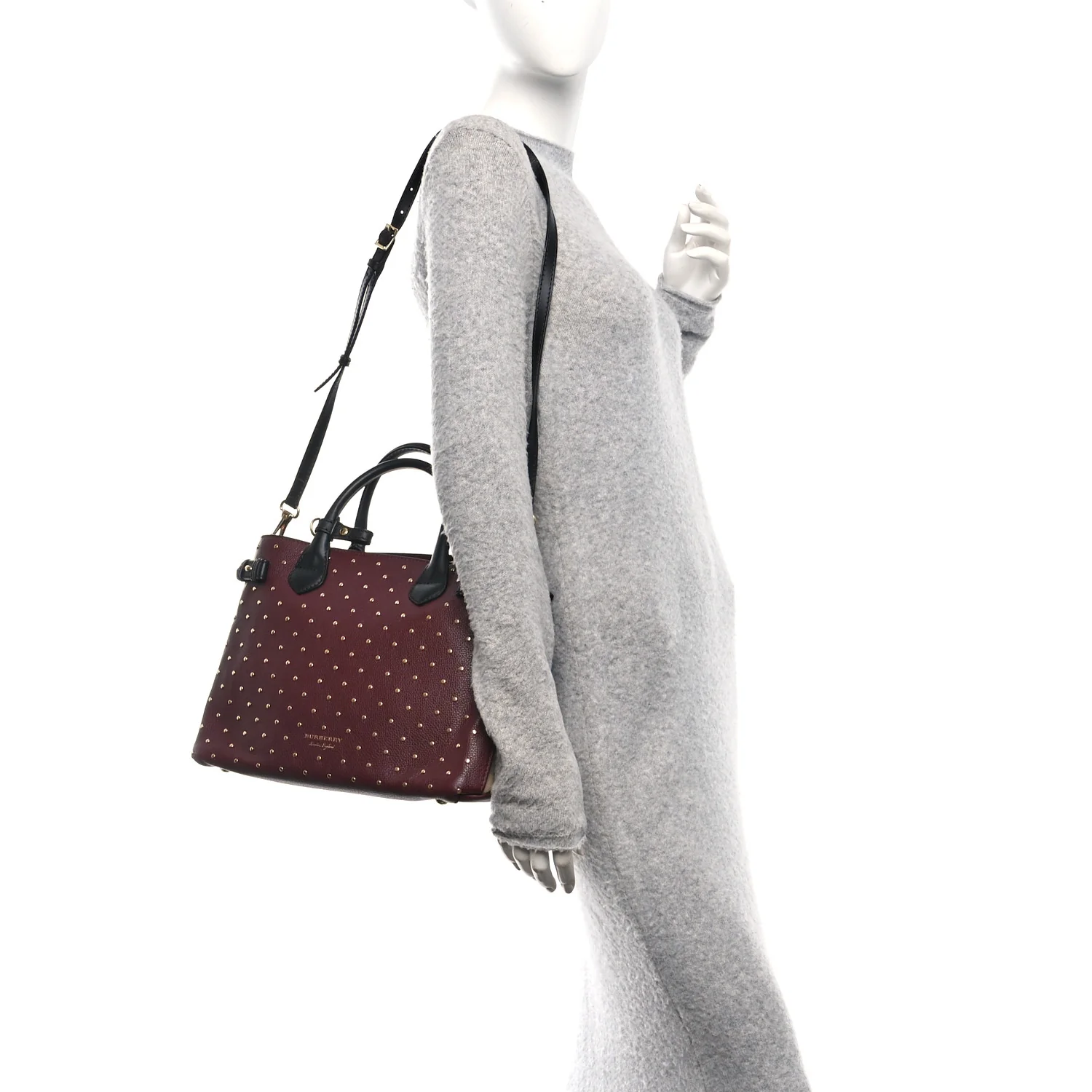 Grainy Calfskin Studded Medium Banner Tote Burgundy - Image 2