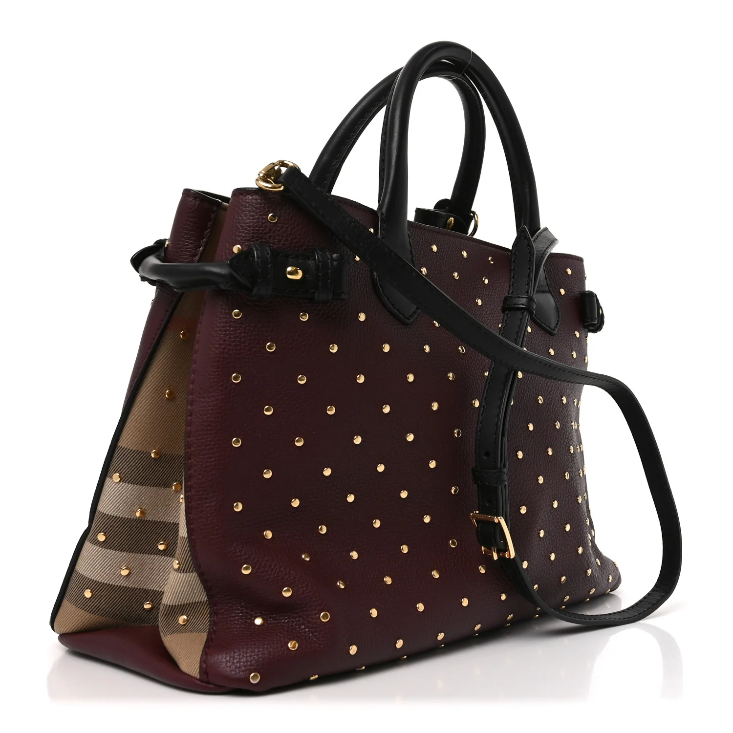 Grainy Calfskin Studded Medium Banner Tote Burgundy - Image 3