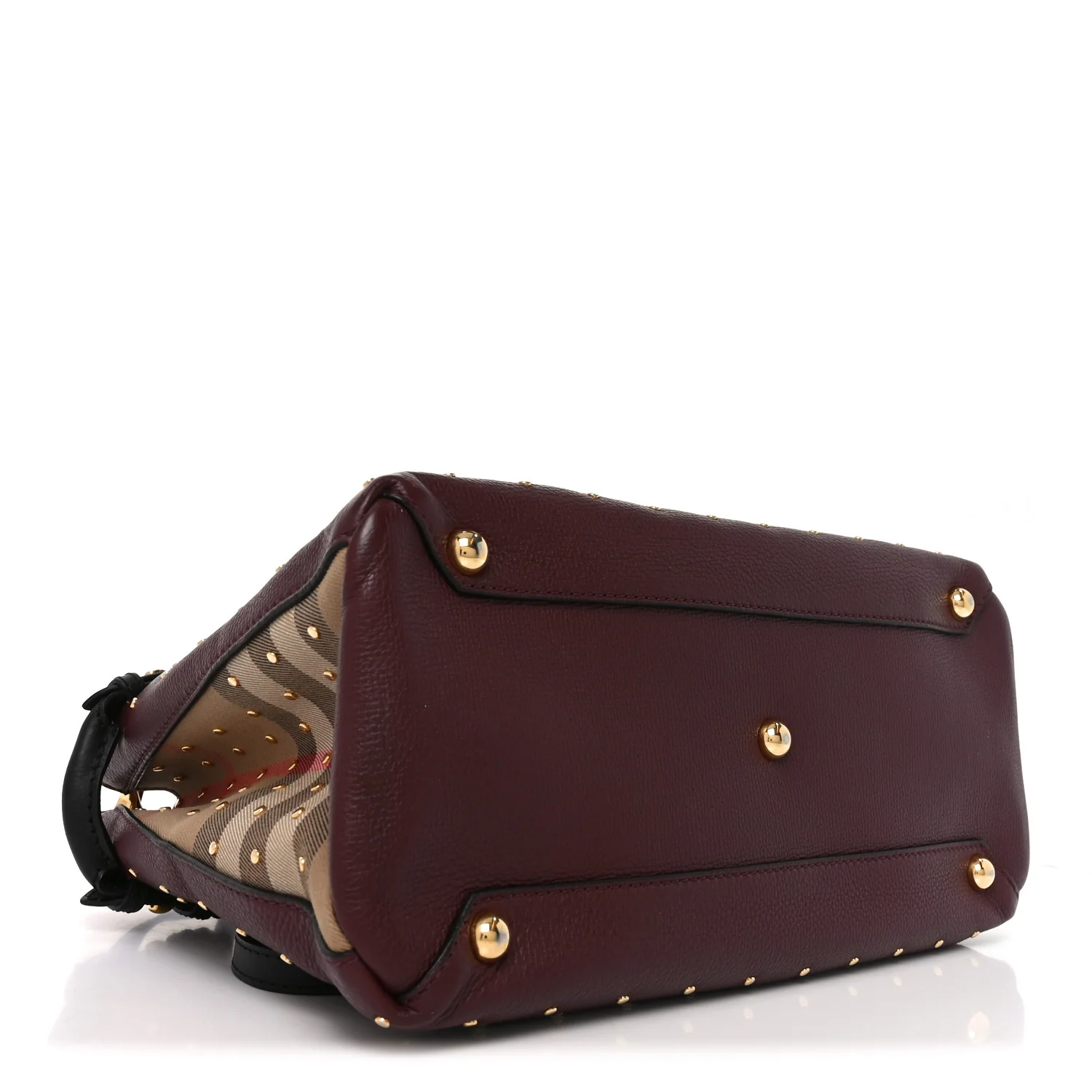 Grainy Calfskin Studded Medium Banner Tote Burgundy - Image 4