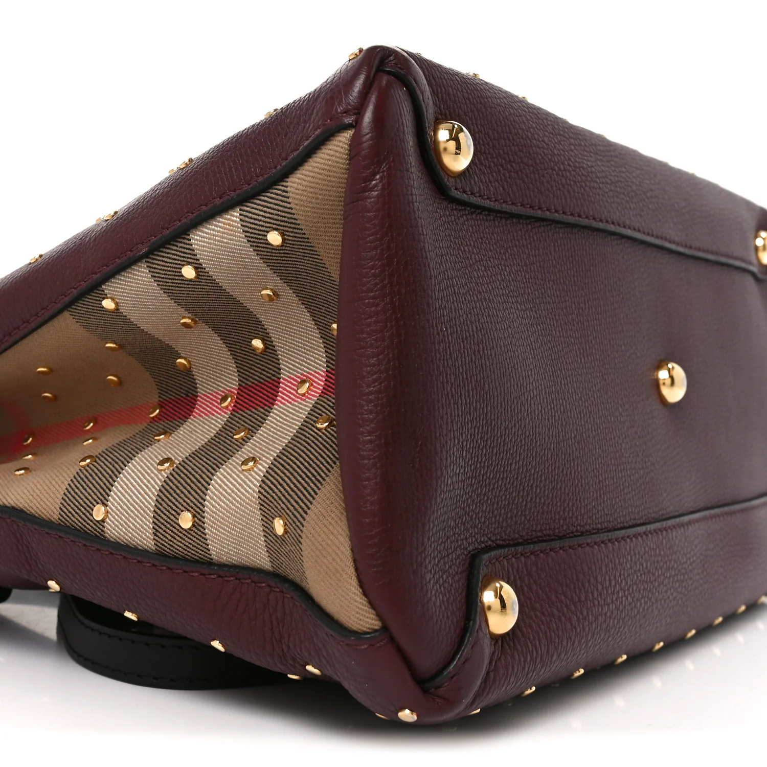 Grainy Calfskin Studded Medium Banner Tote Burgundy - Image 8