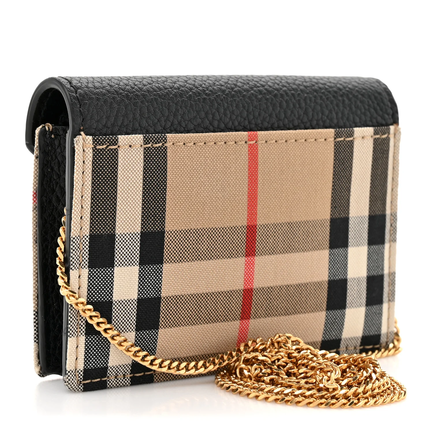 Grainy Calfskin Vintage Check Jade Card Case On Chain Black - Image 3