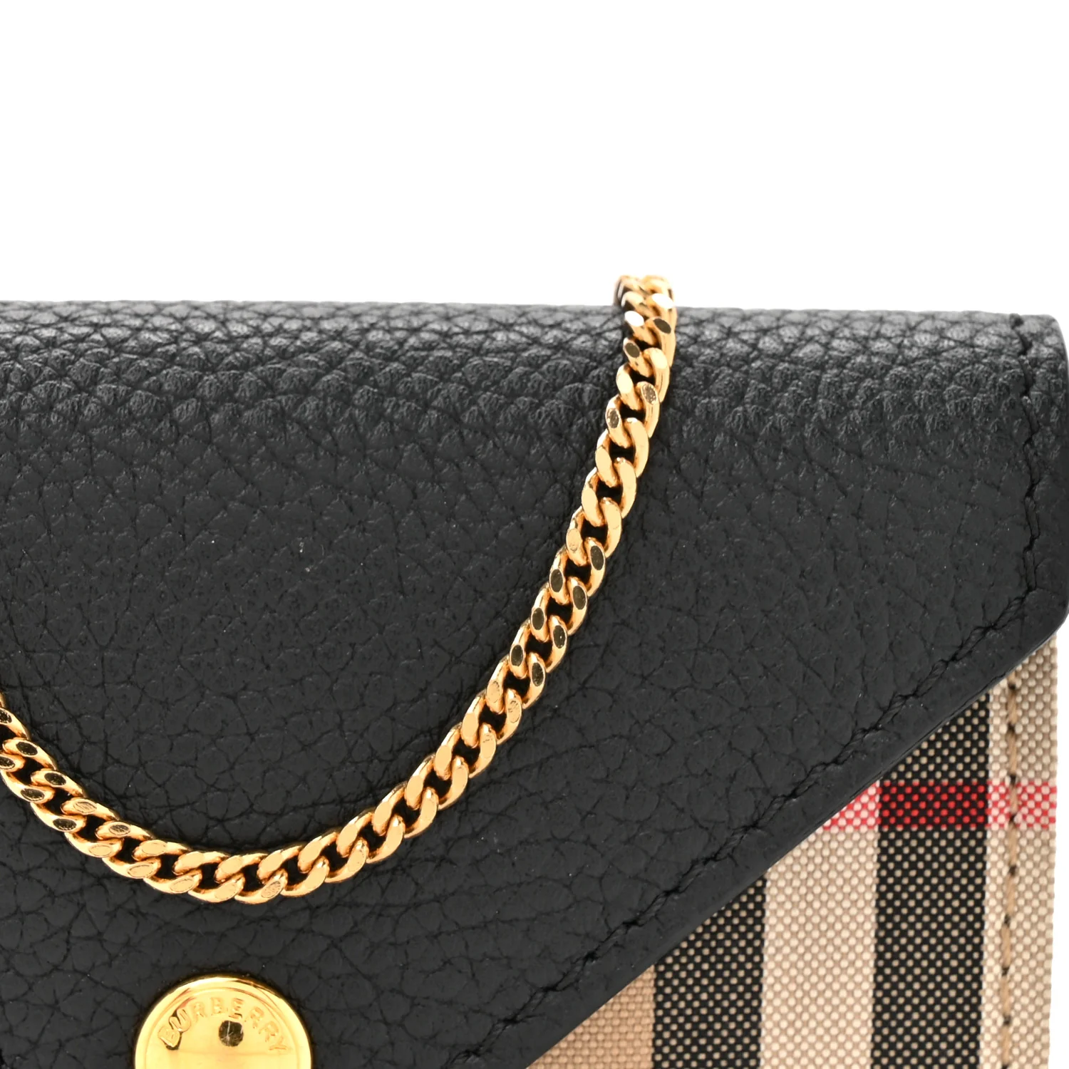 Grainy Calfskin Vintage Check Jade Card Case On Chain Black - Image 7