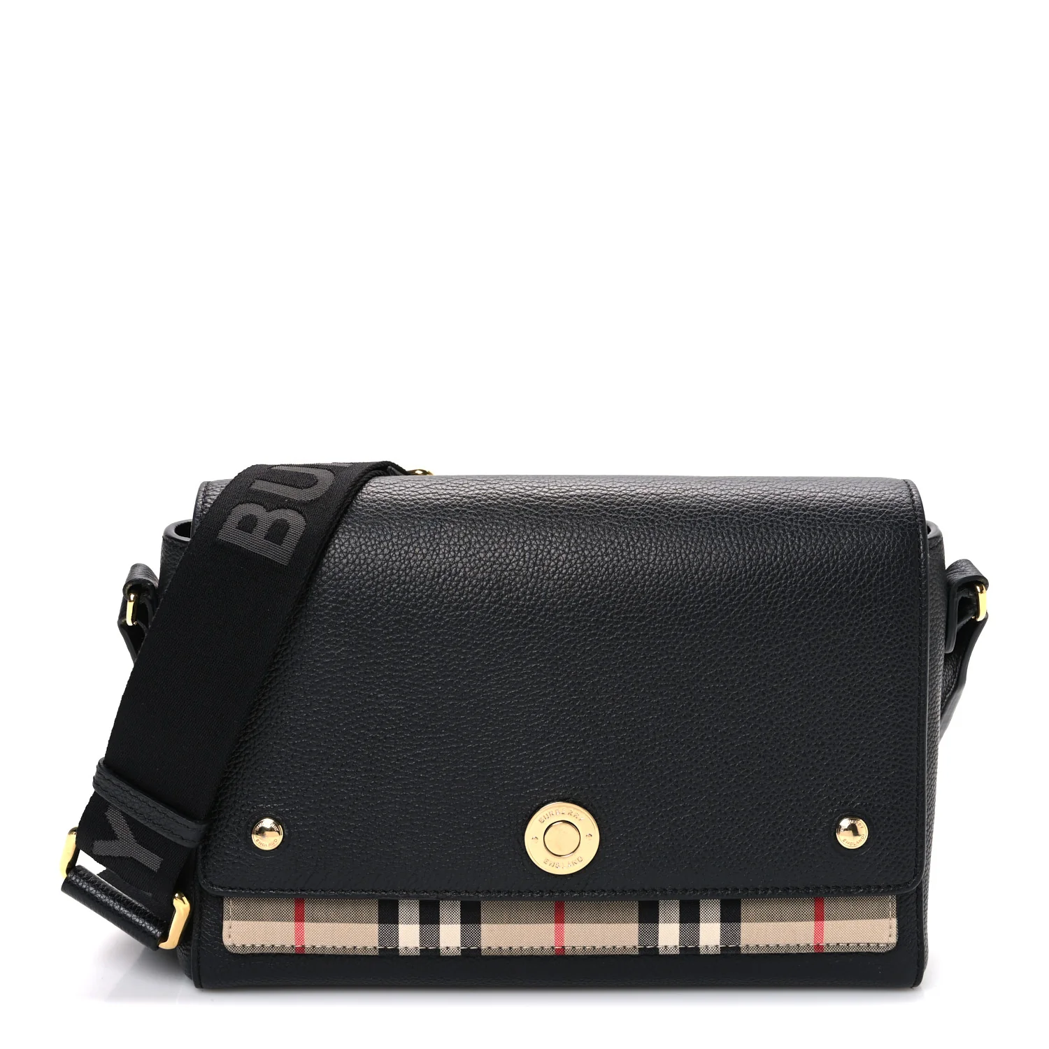 Grainy Calfskin Vintage Check Note Crossbody Bag Black