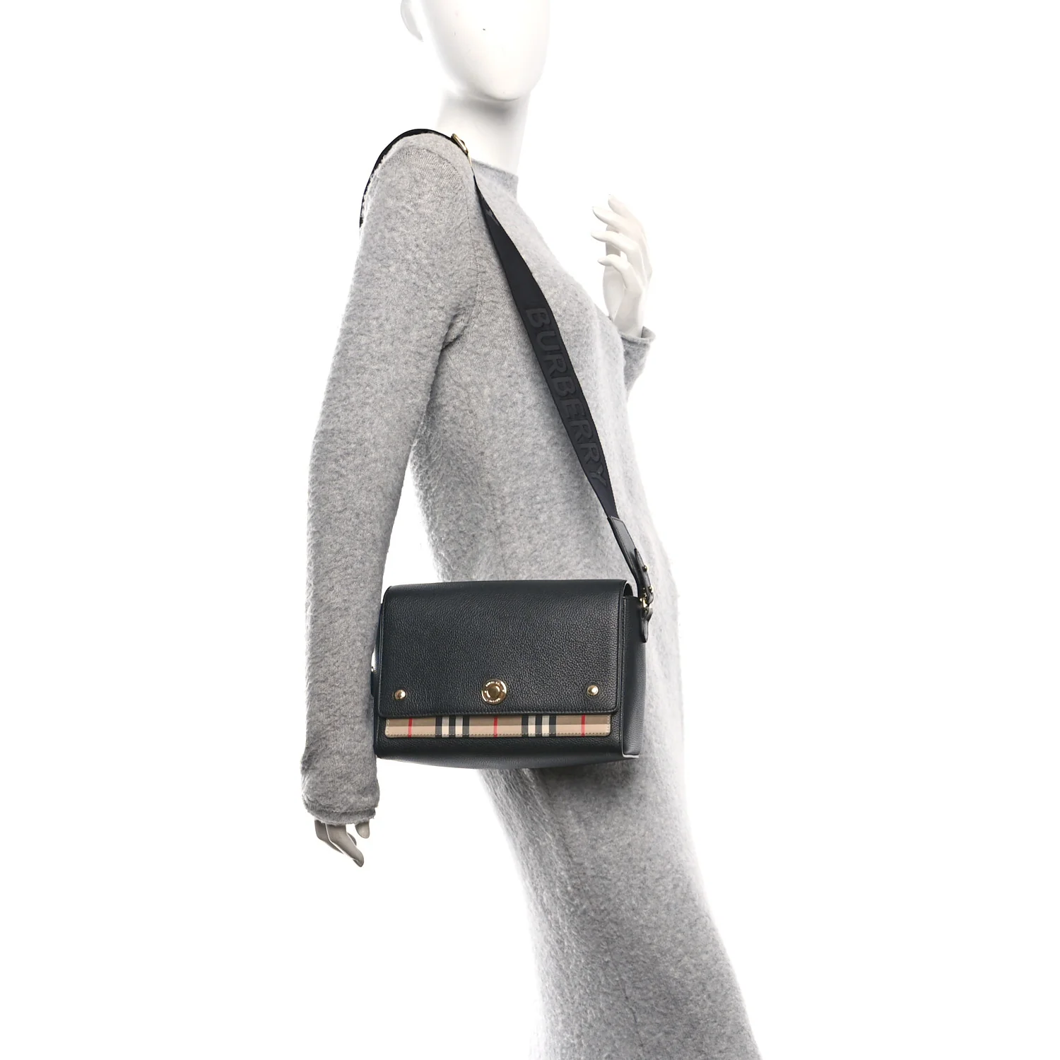 Grainy Calfskin Vintage Check Note Crossbody Bag Black - Image 2