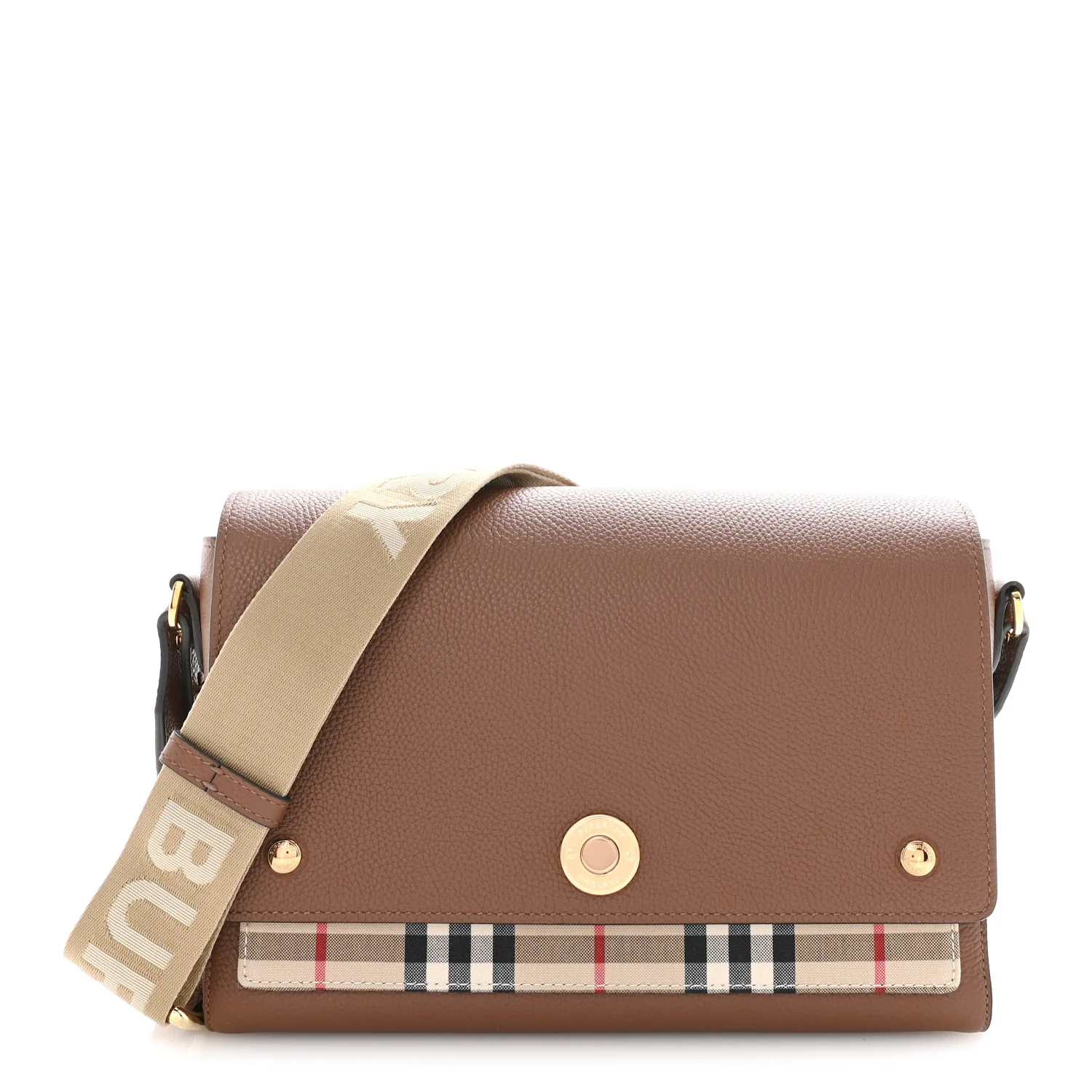 Grainy Calfskin Vintage Check Note Crossbody Bag Malt Brown