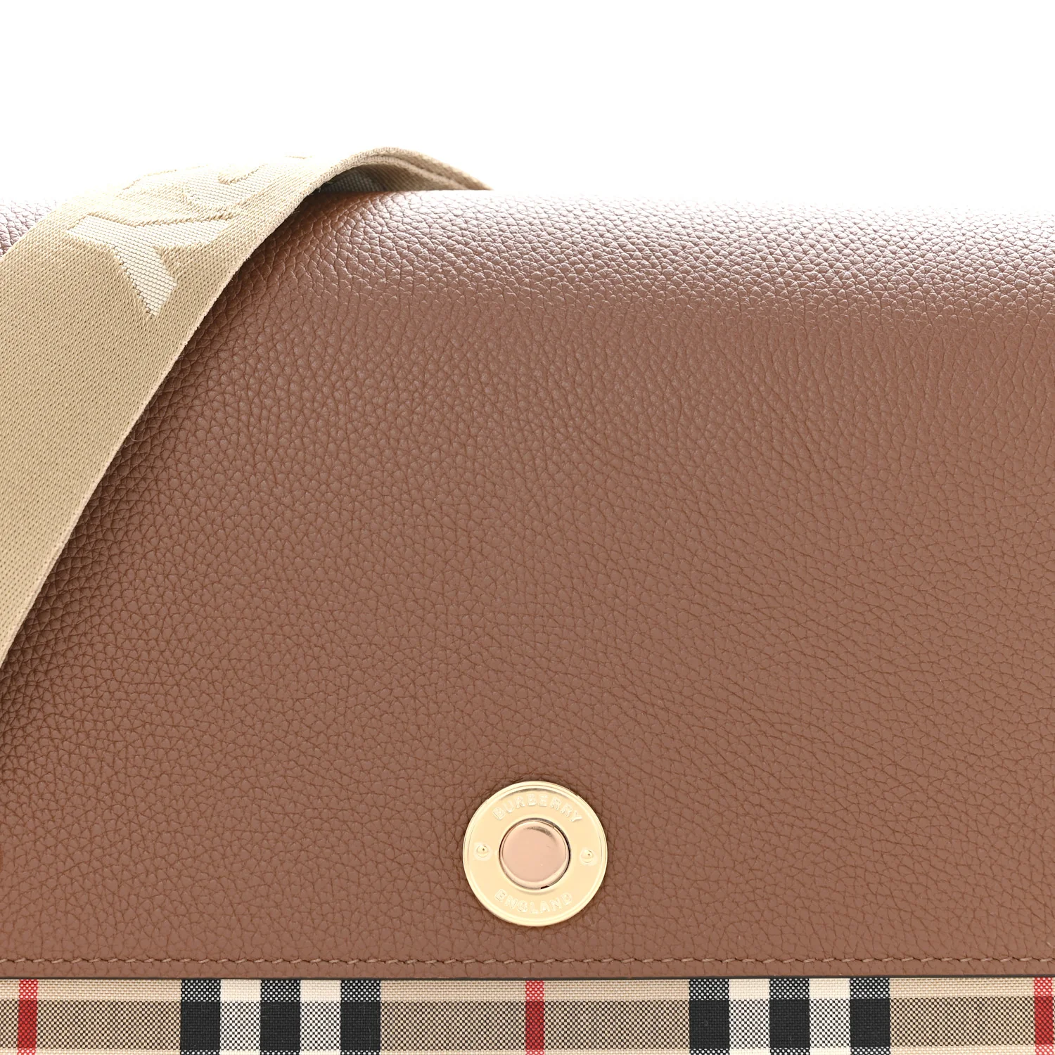 Grainy Calfskin Vintage Check Note Crossbody Bag Malt Brown - Image 8