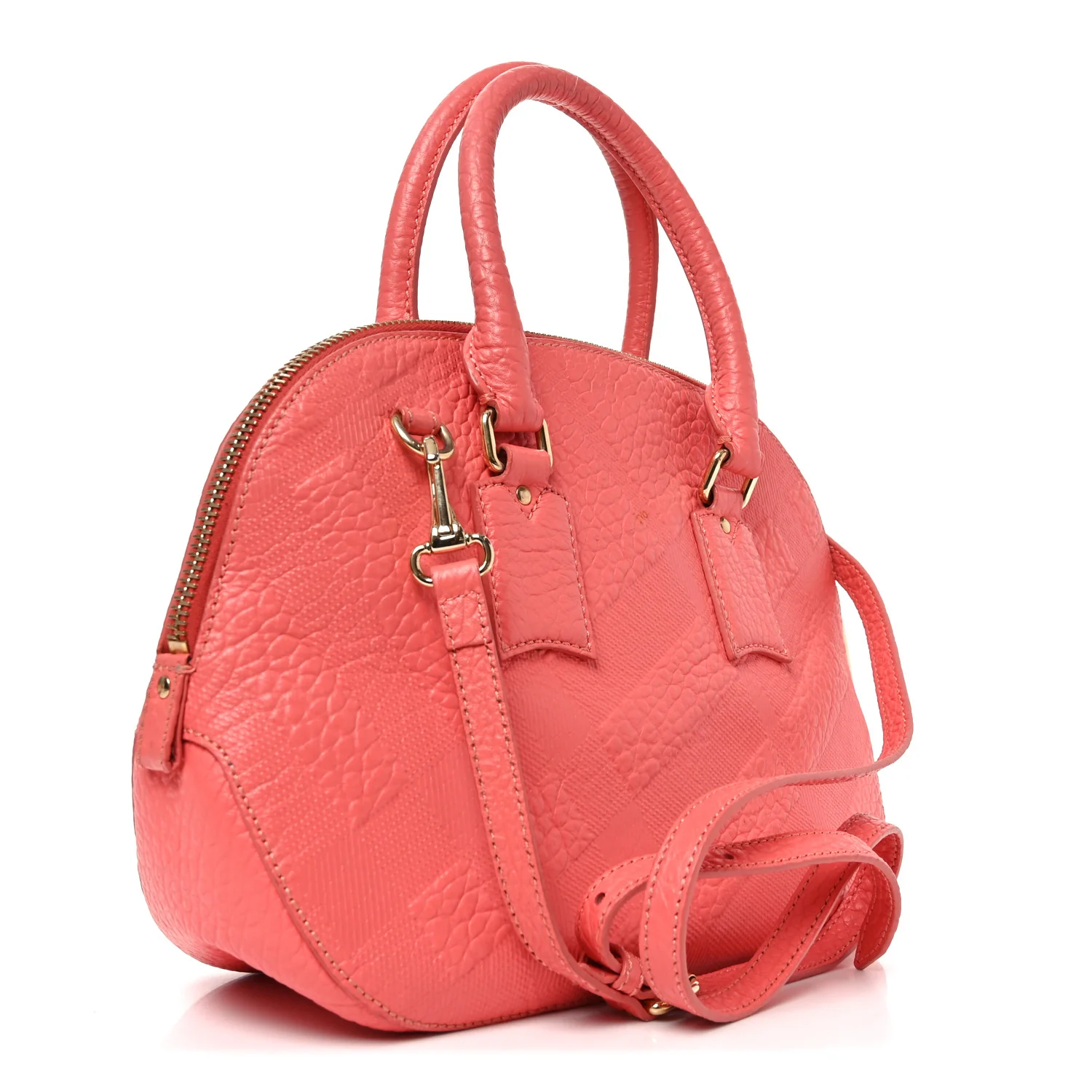 Heritage Grain Check Embossed Small Orchard Bowling Bag Pink - Image 3