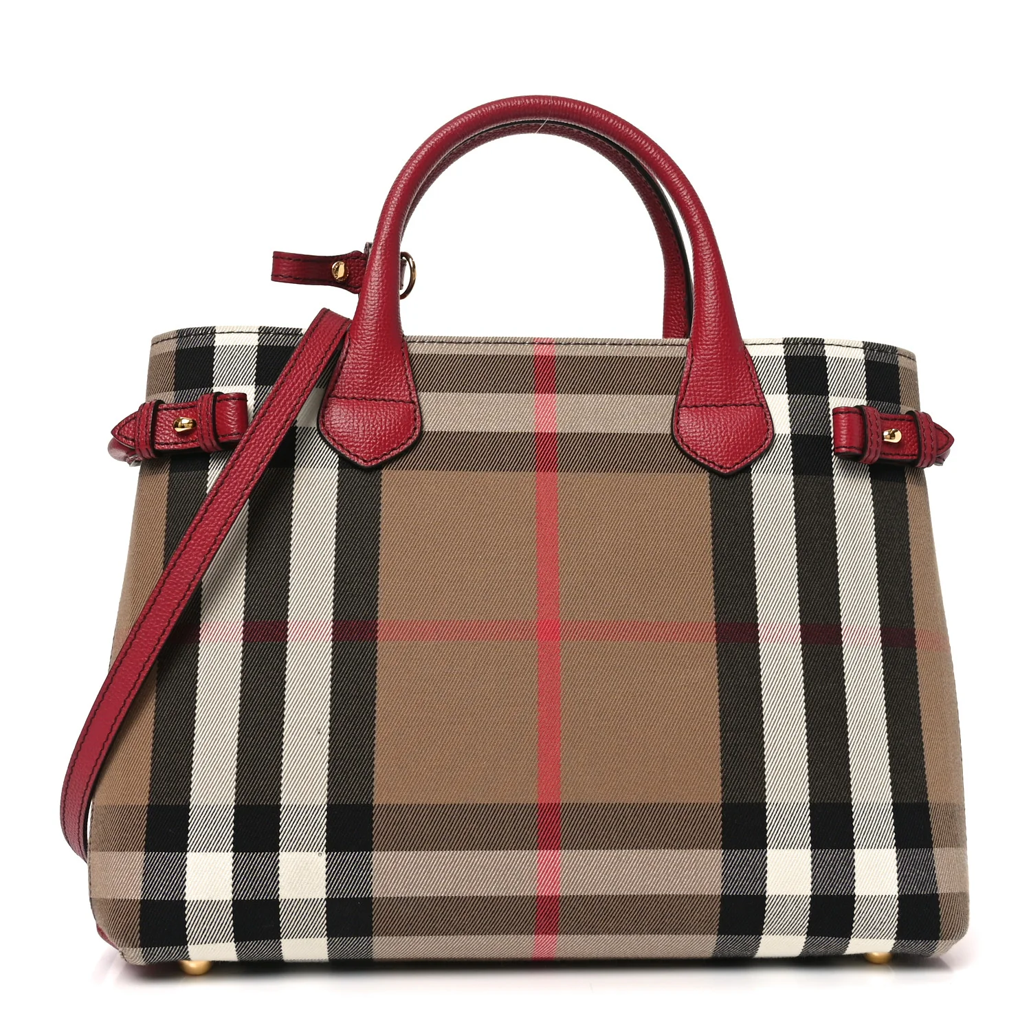 House Check Grainy Calfskin Medium Banner Tote Russet Red