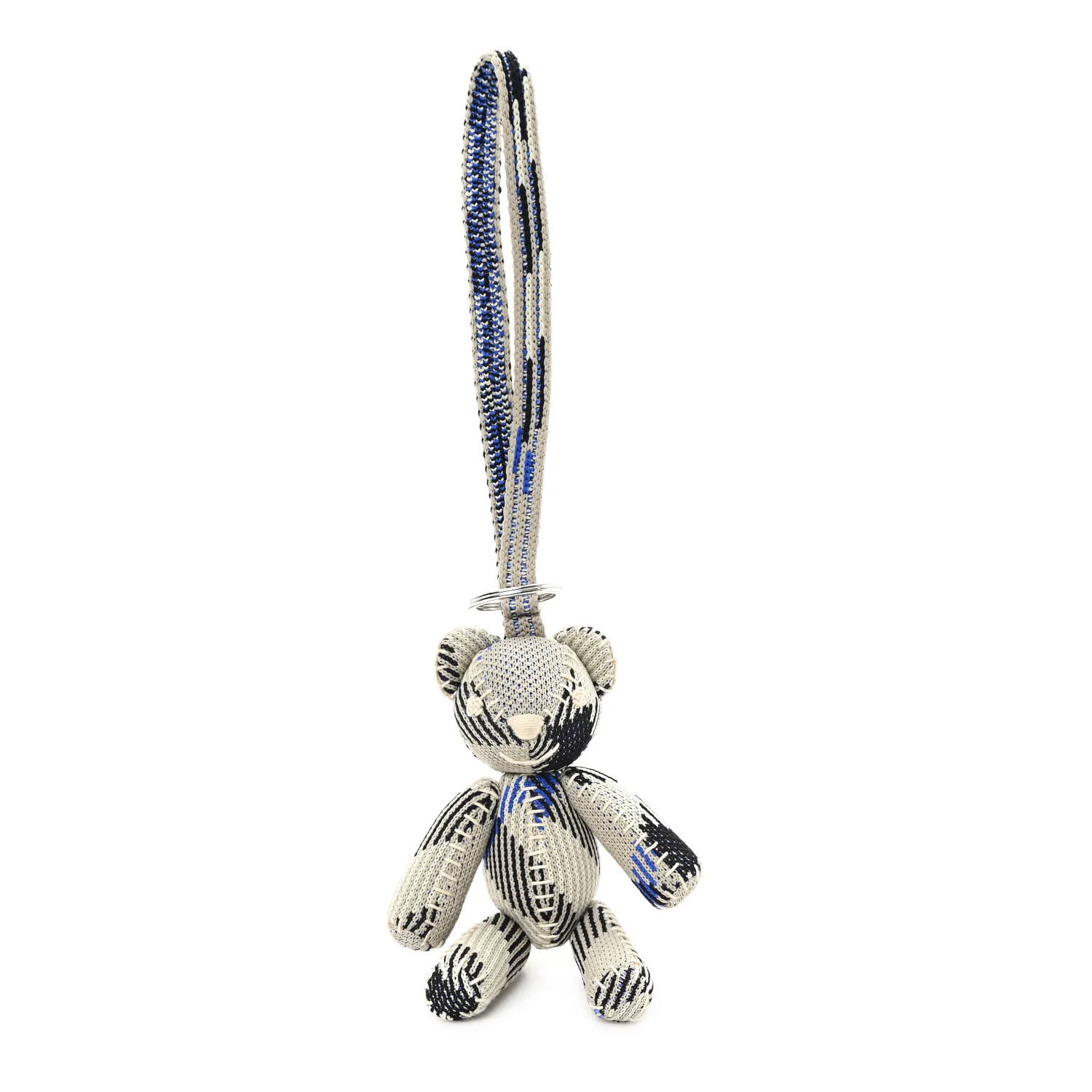 Knitted Check Thomas Teddy Bear Keychain Charm Lichen