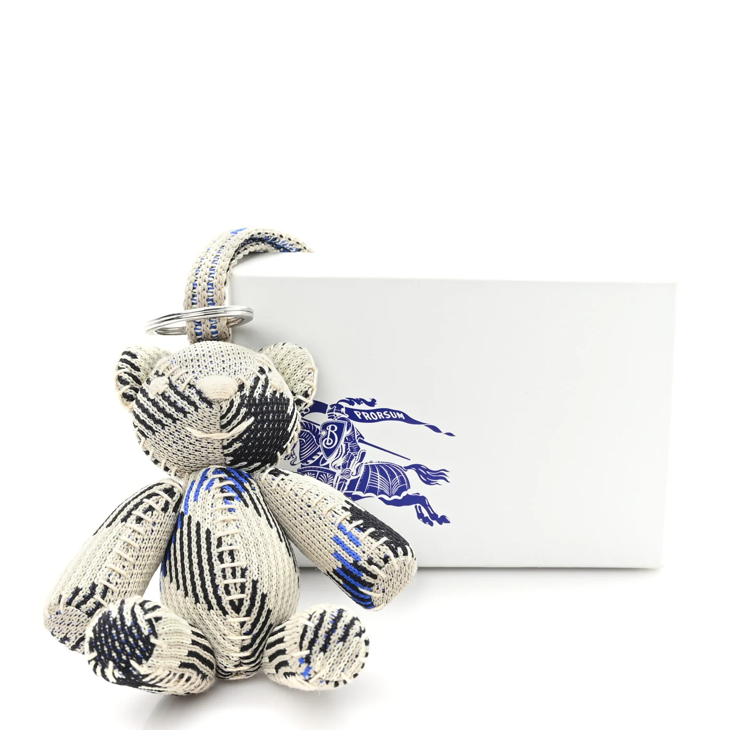 Knitted Check Thomas Teddy Bear Keychain Charm Lichen - Image 4