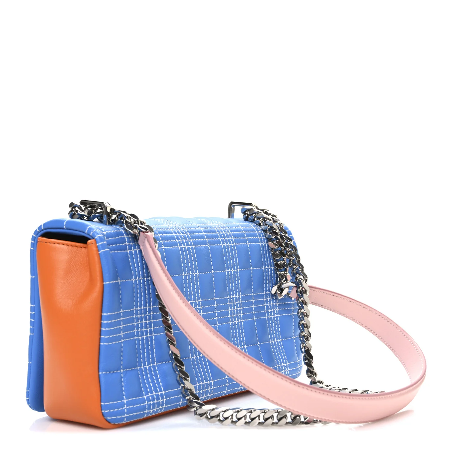 Lambskin Quilted Small Lola Bag Cyan Blue Orange Pink - Image 3