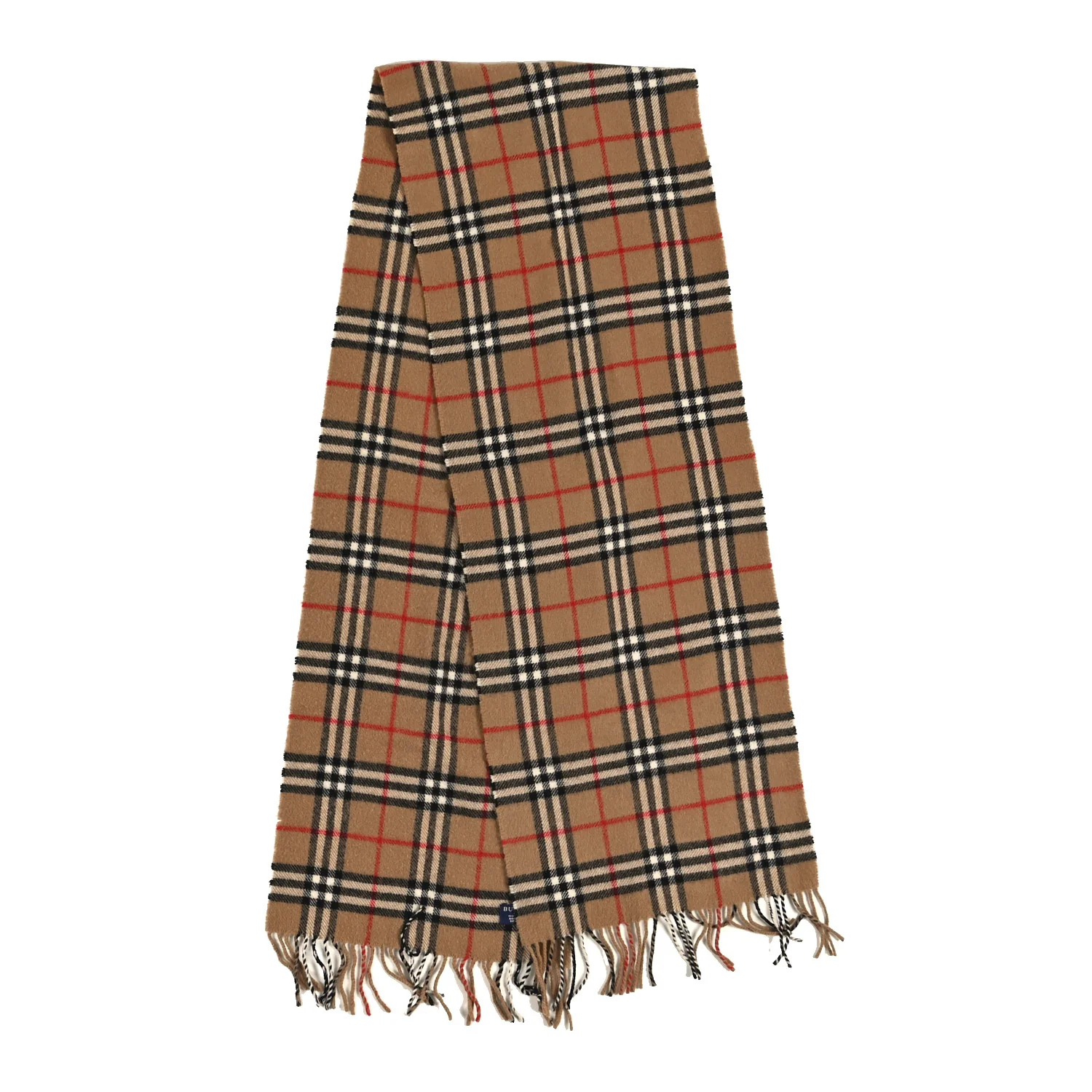 Lambswool Check Fringe Scarf Camel - Image 2
