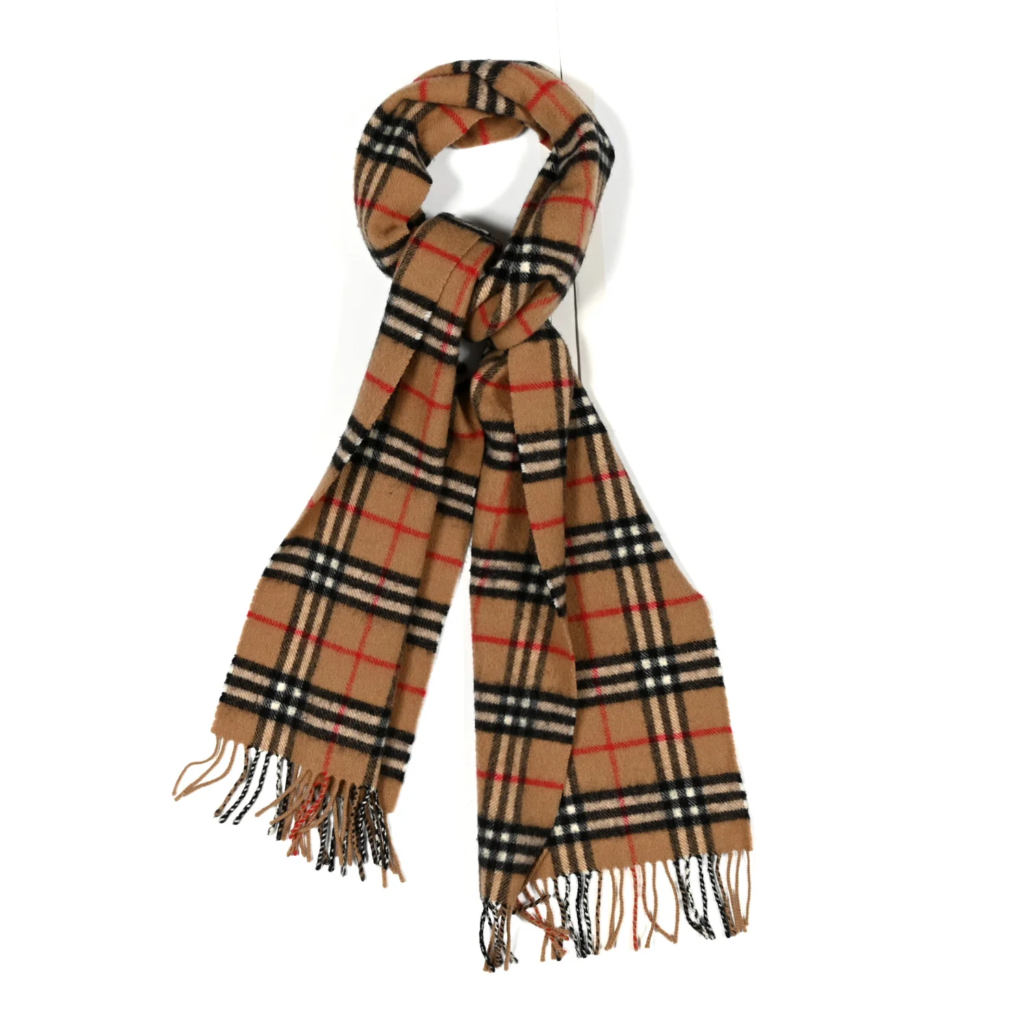 Lambswool Check Fringe Scarf Camel - Image 2