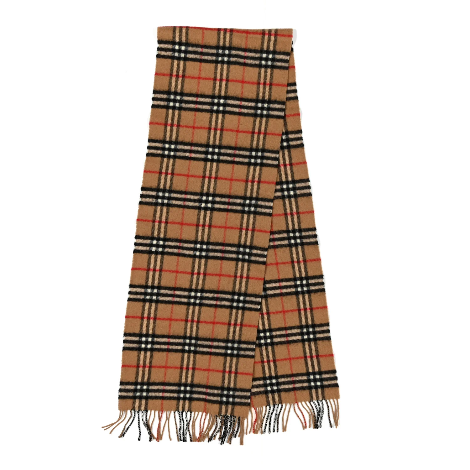 Lambswool Check Fringe Scarf Camel - Image 3