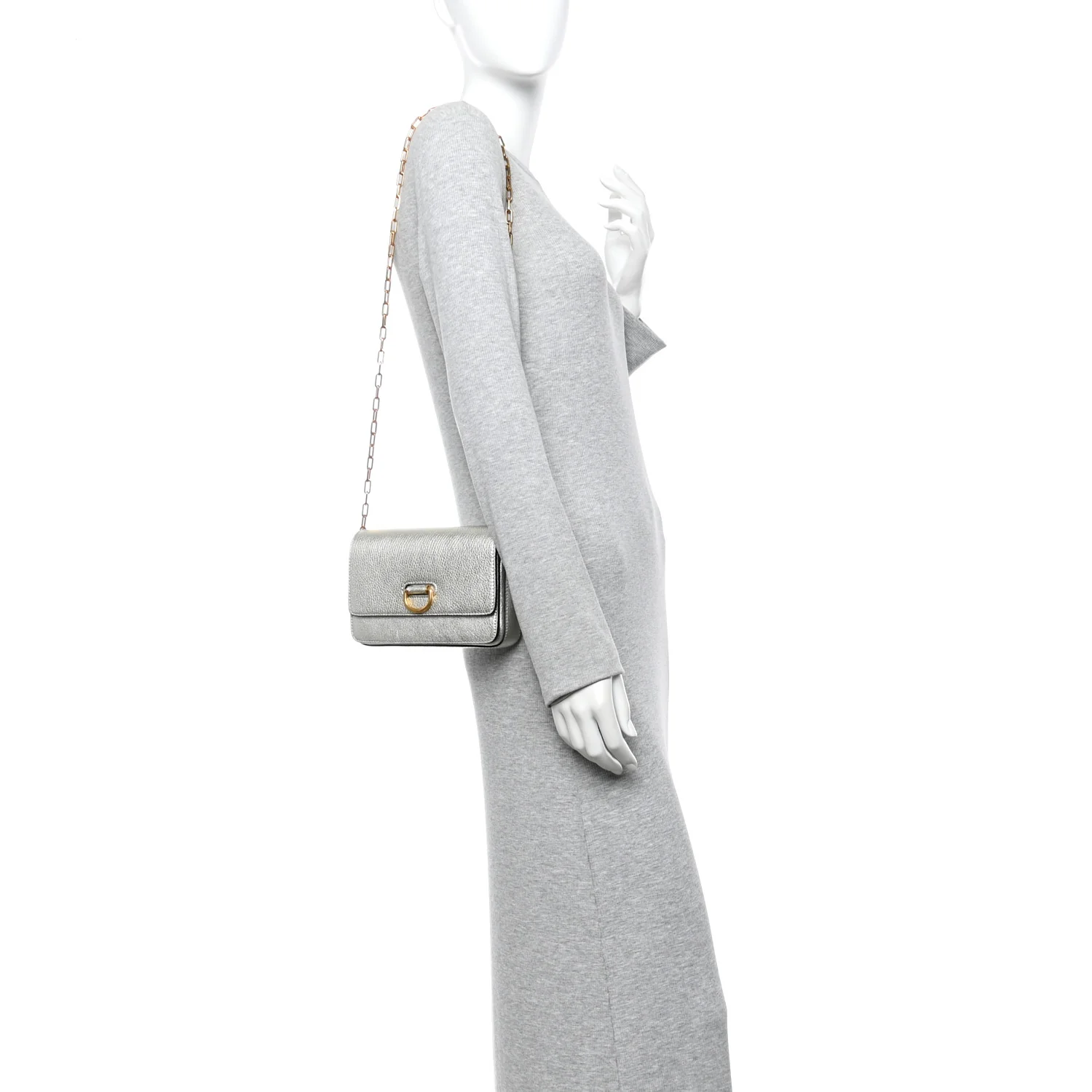 Metallic Hayes Goatskin D-Ring Mini Bag Silver - Image 2